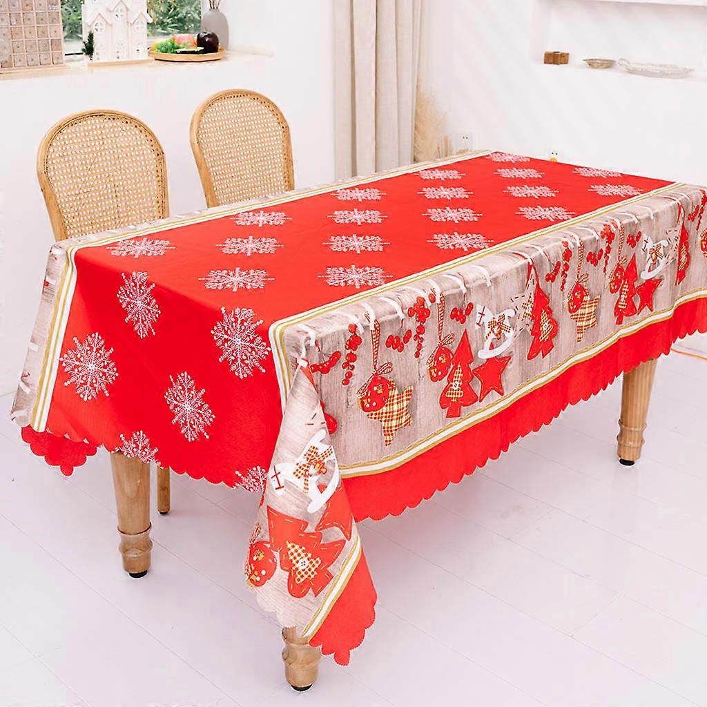 Rectangle Bordered Christmas Tablecloth Xmas Tree Gnome Print Table Cloth Decor