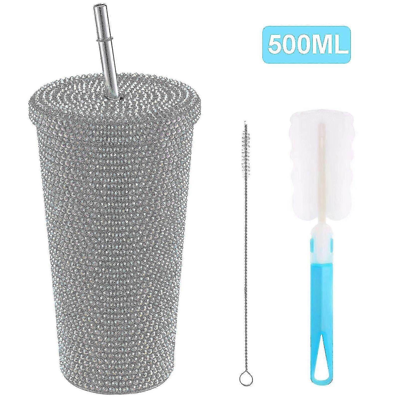 500mlブリンブリンダイヤモンドタンブラーステンレス鋼真空ウォーターボトル、蓋とストロー付き