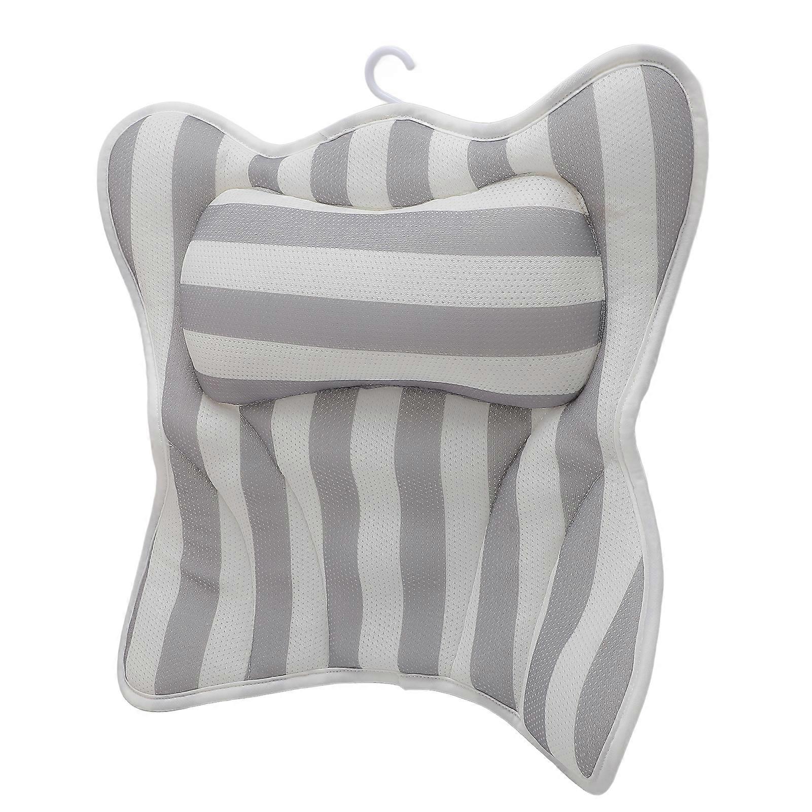 Bath Pillow Neck Back Support with 6 Suction Cups Hanging Hook Slip Resistant Quick Drying Breathable Mesh Spa Pillow for Soaking Tubs 