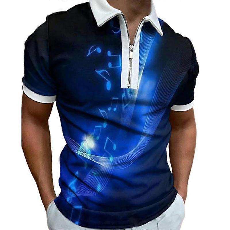 Camiseta casual com lapela, camiseta com zíper para jovens, camiseta de manga curta masculina com estampa 3D de raios verdes.