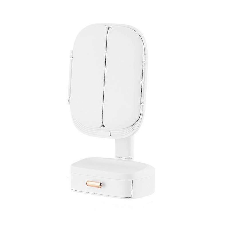 Adjustable LED Vanity Mirror with Lights, Storage & 3 Color Modes, Touch Control - White