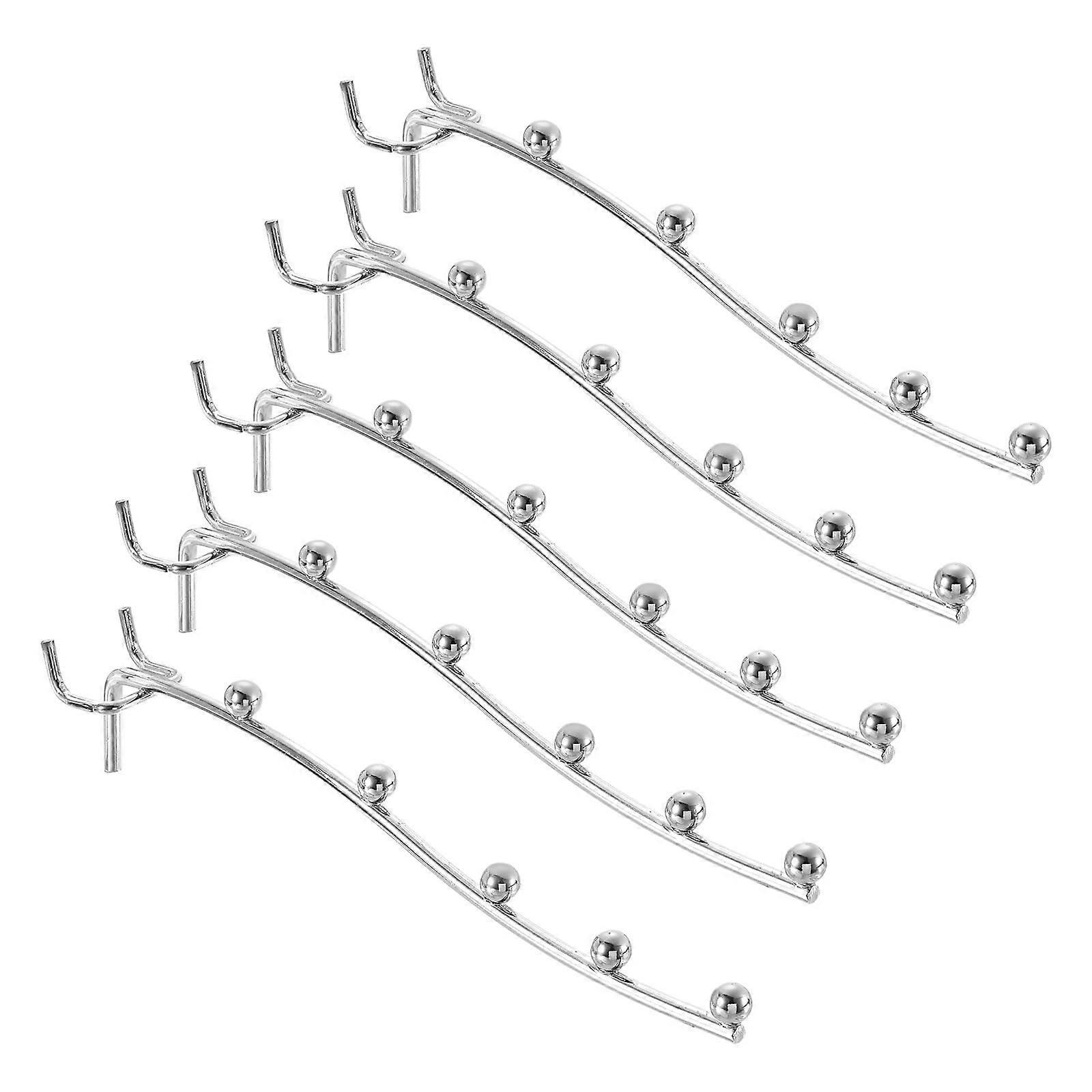 10Pcs 8' Pegboard Hooks, 5 Station Waterfall Hook, Metal Pegboard Display Hooks Fit 1/8' Pegboard for Wall Organizing, Garage, Kitchen, Store, Silver