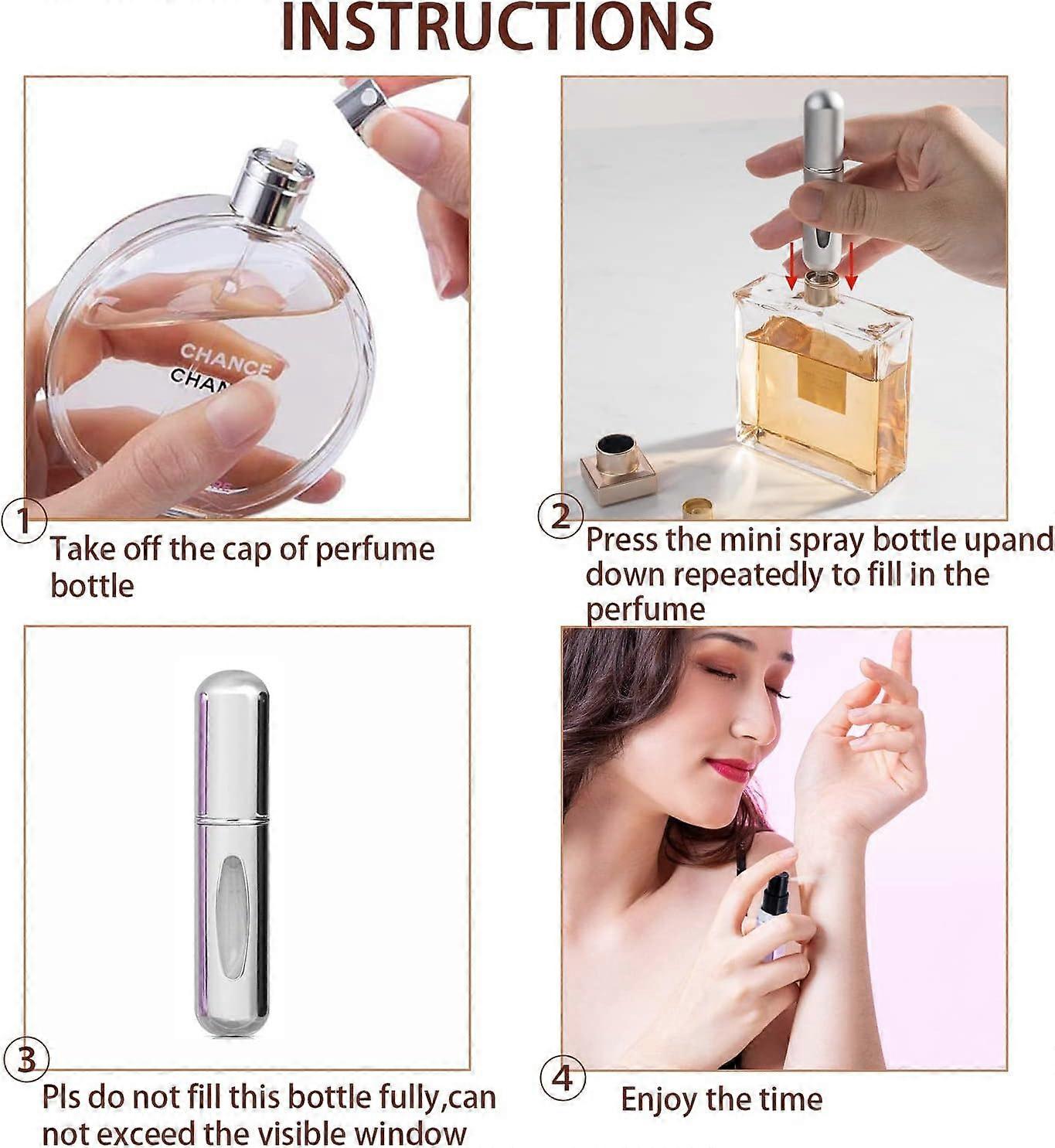 4Pcs 5ml Perfume Atomiser Refillable Bottles Portable Mini Spray Travel Bottle Easy to Refill Empty Atomizer Bottle