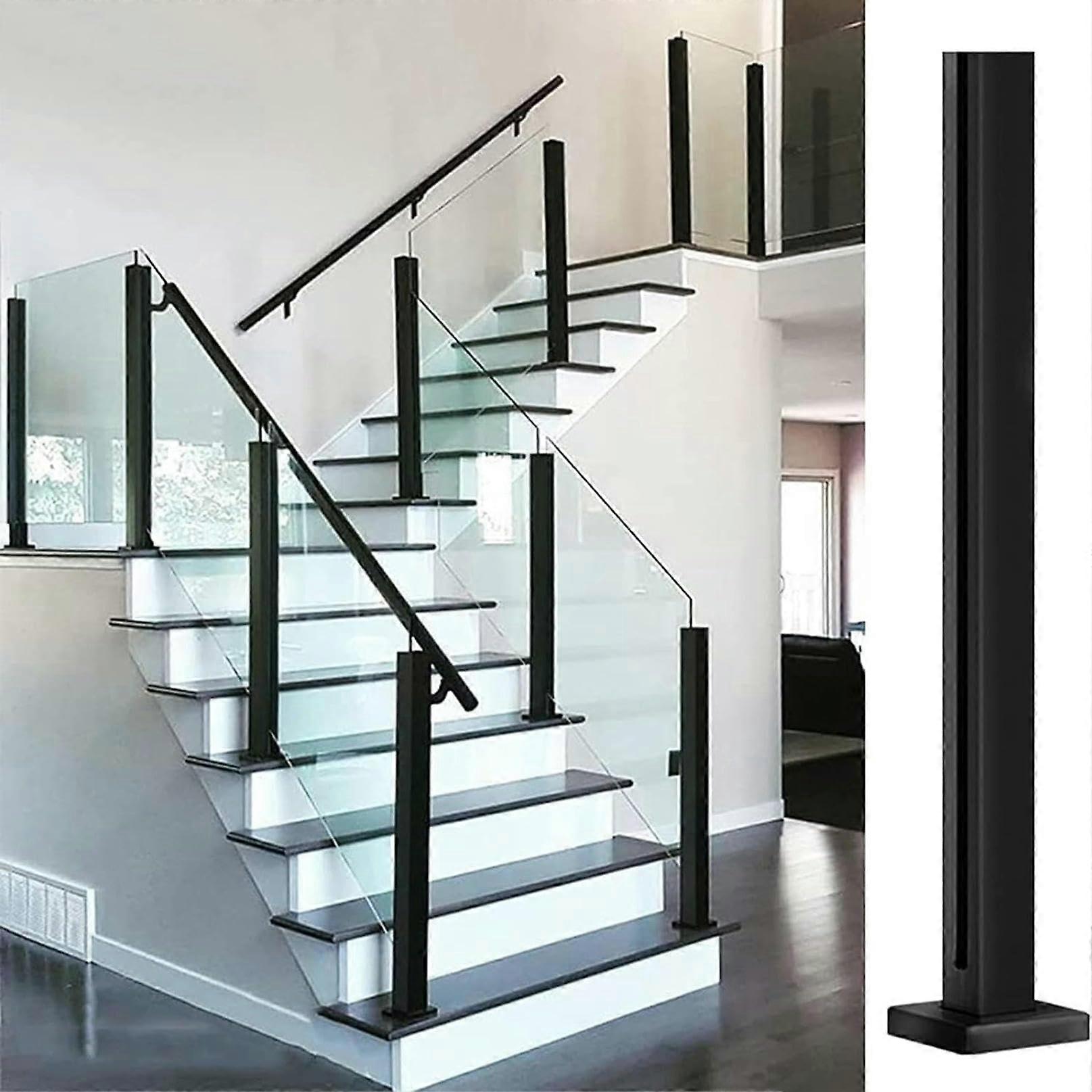 Glass railing posts for hallway stairs, vertical glass baluster clamp, Deep Coffee 155cm/61inch