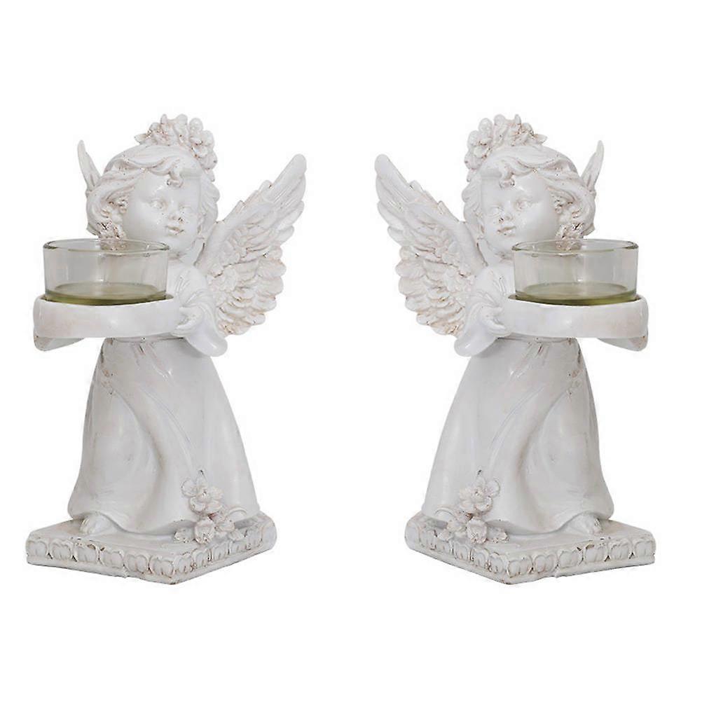 Creative Candlestick Angel Statue Home Decoration White 18x7.5cm 2Pcs