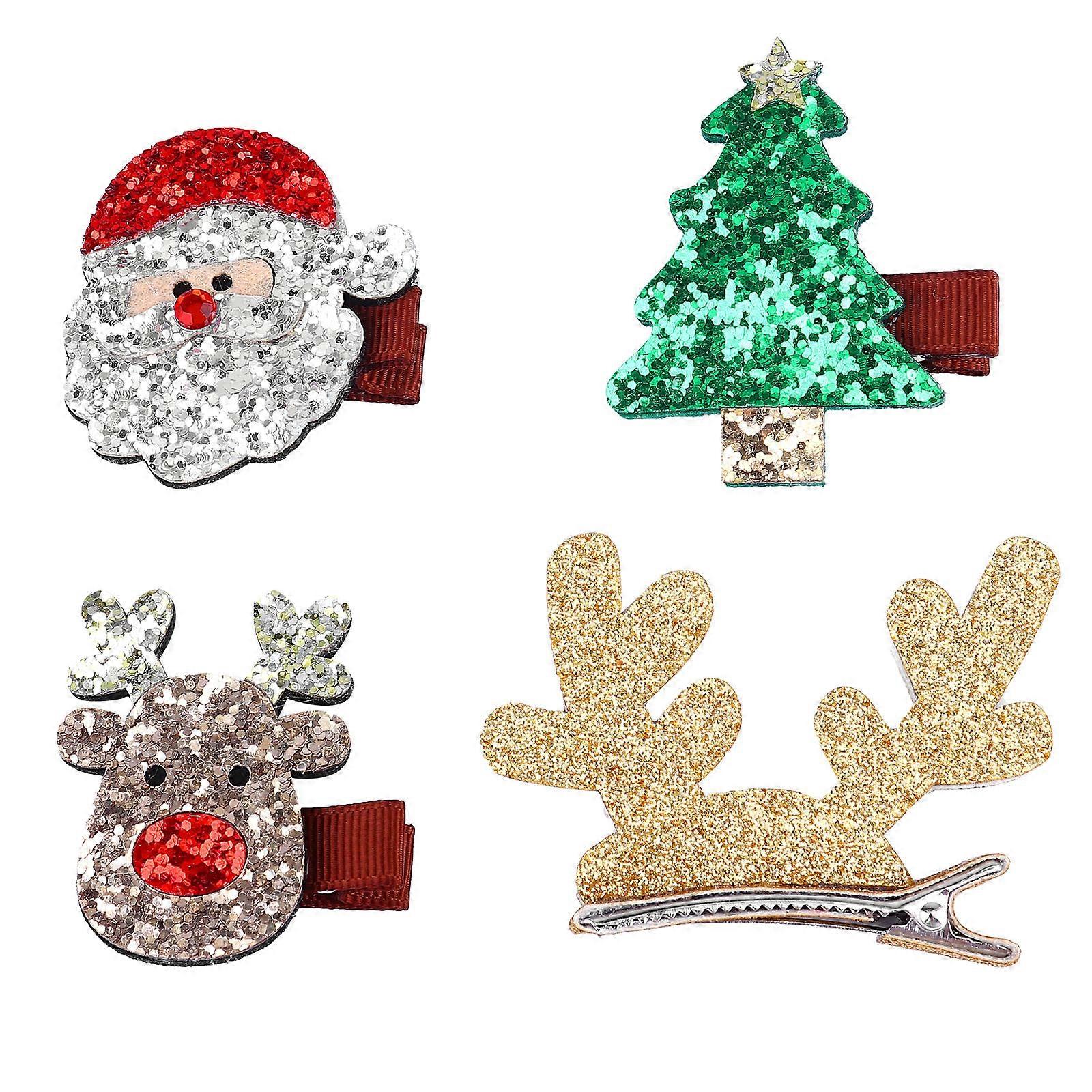 Cute Hair Accessories Glitter Hair Clips Sequin Barrettes Christmas Party 4Pcs