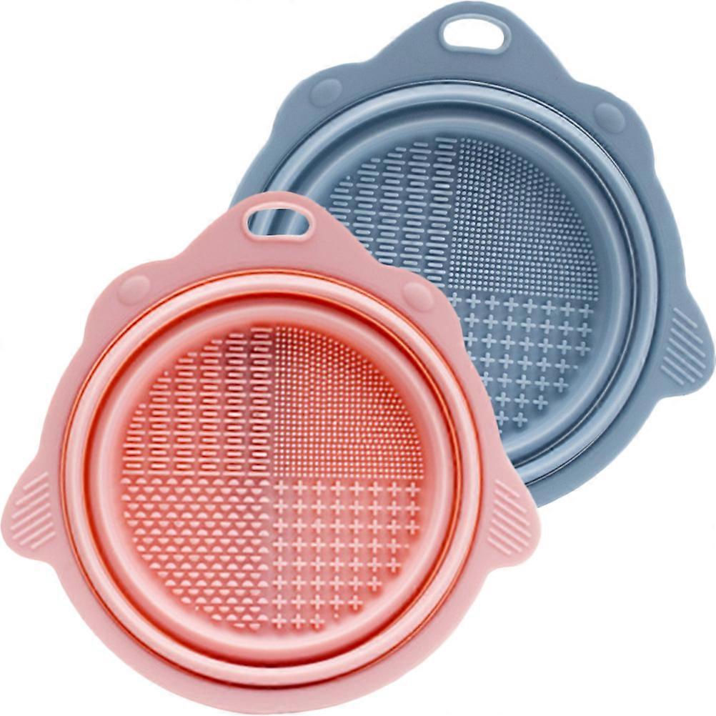 2pcs Portable Makeup Brush Cleaning Bowls with Textured Pads for Quick and Convenient Tool Cleaning – Ideal for Makeup Enthusiasts