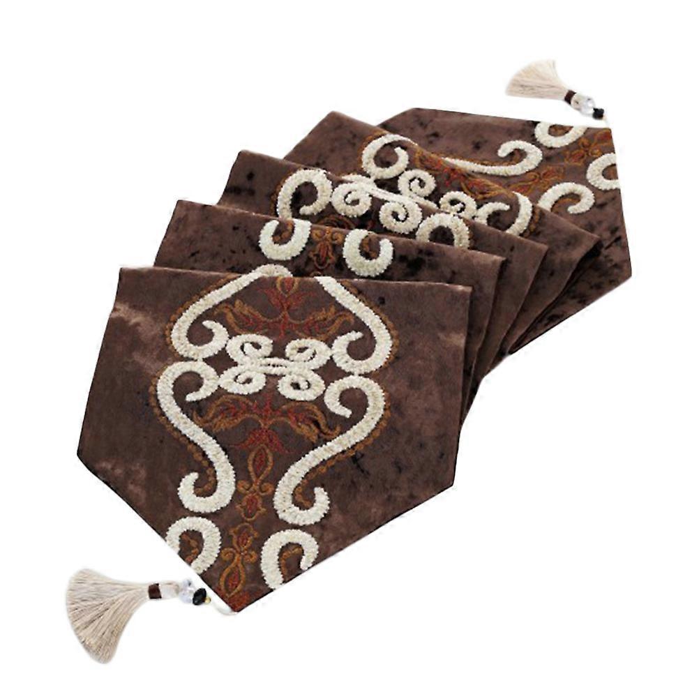 Flannel Table Runner Rustic Farmhouse Table Runner 33x160cm Coffee For Home Use Classic European Style 1Set
