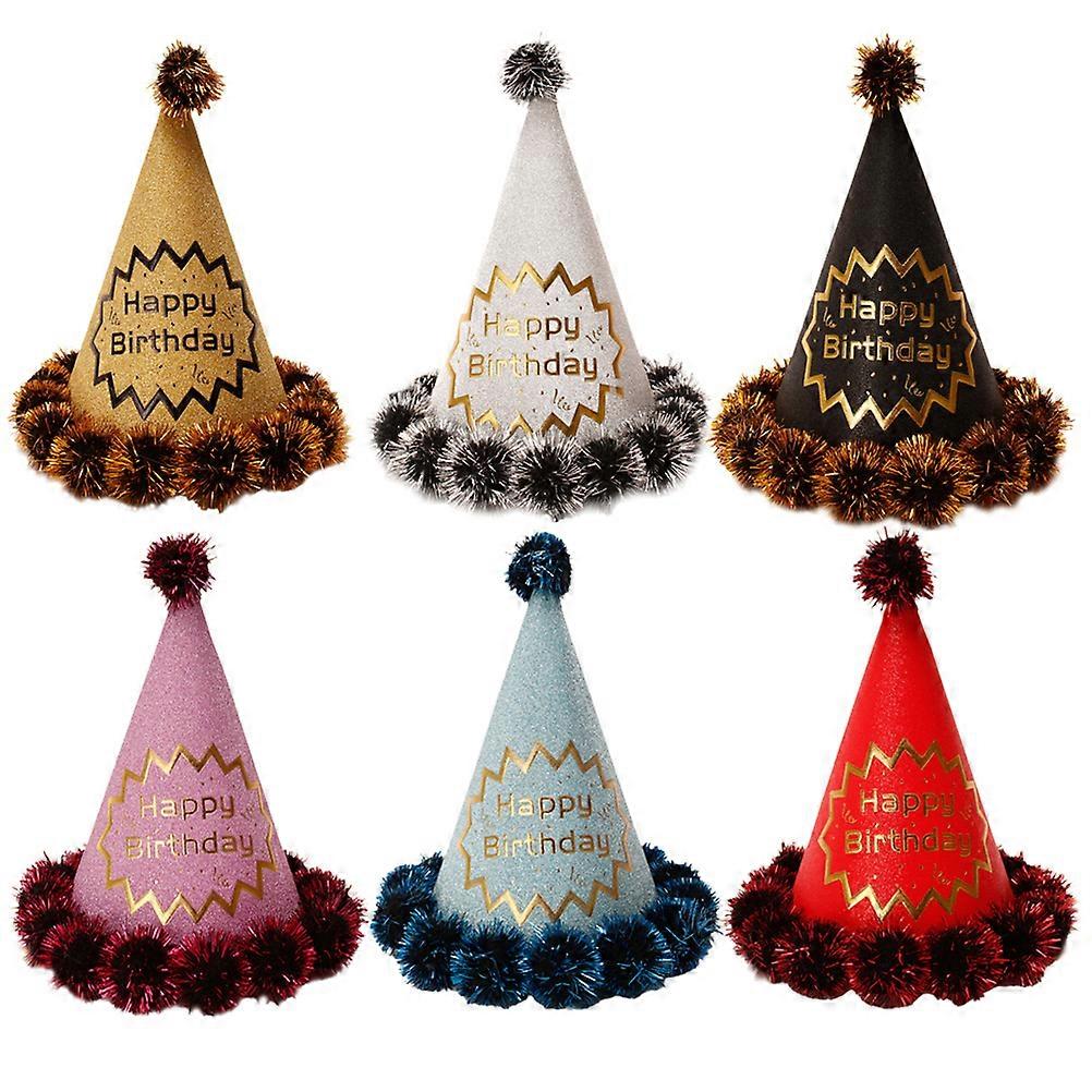 Paper Birthday Hat Triangular Photo Prop present for Children Friends Party Attendees 6Pcs Style