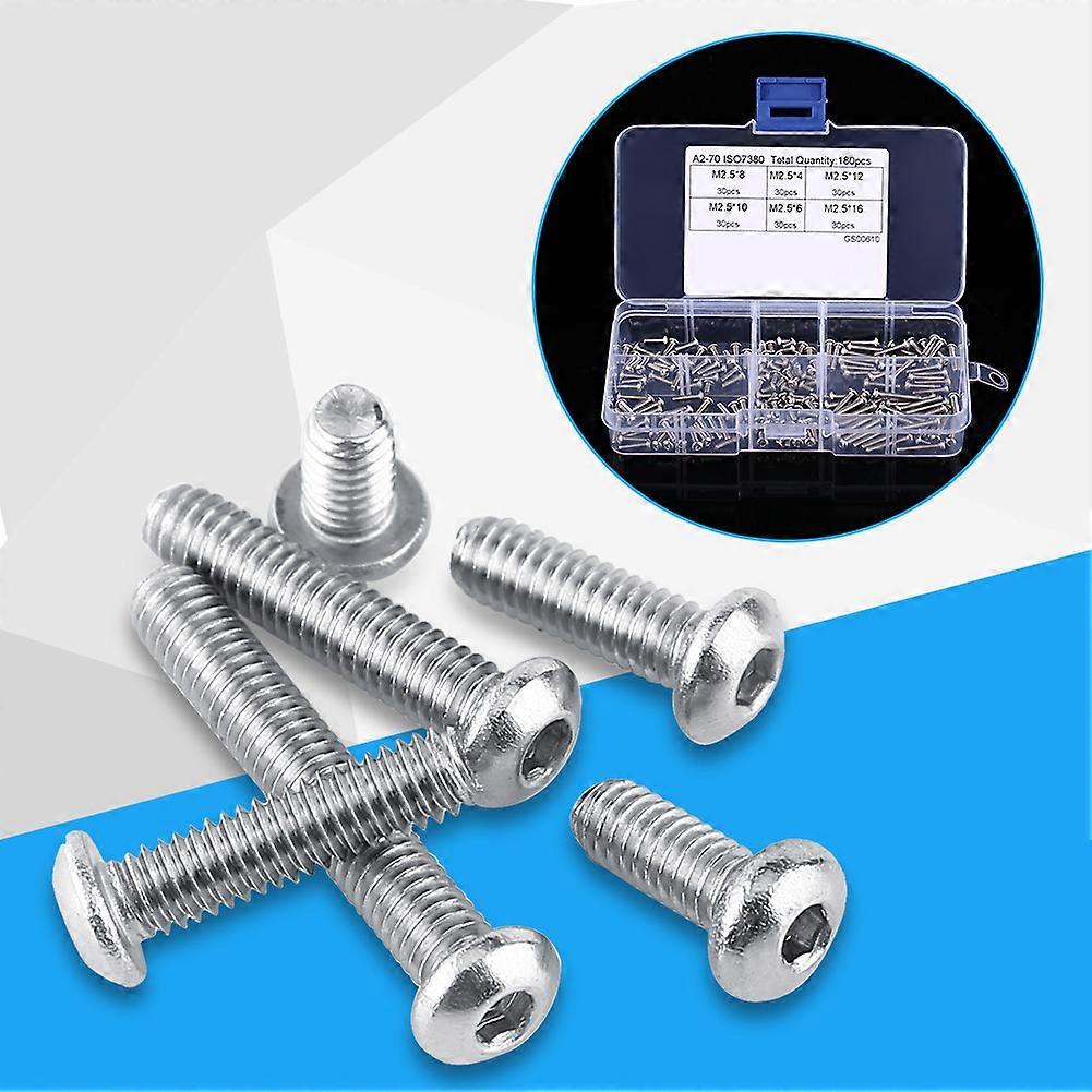 180pcs M2.5 SS304 Stainless Steel Hex Socket Head Cap Screws Assortment