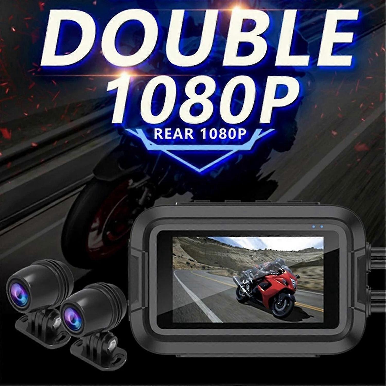 Dual 1080P Motorcycle DVR Waterproof Moto Camera WiFi Dash Cam Front Rear Driving Video Recorder Bla