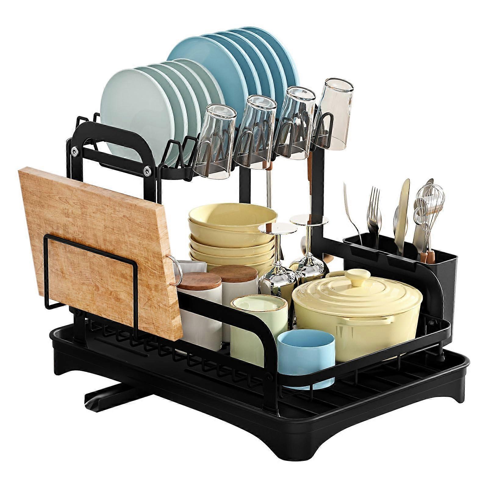 Multi-Purpose Dish Drying Rack, Rotatable, Two-Tier Design, Efficient Drainage for Daily Kitchen Use