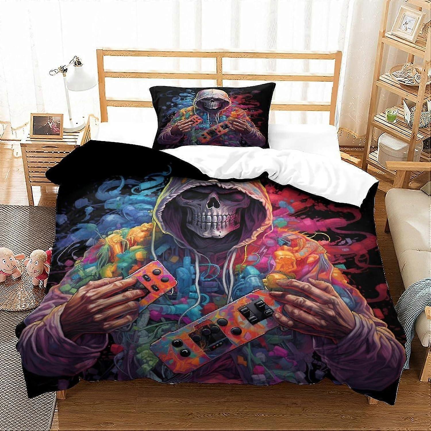 Human Skeleton Print Duvet Cover Set Soft Microfiber Bedding Set for Adults Teenagers Kids 2Pcs with Zipper Closure for Home Decor
