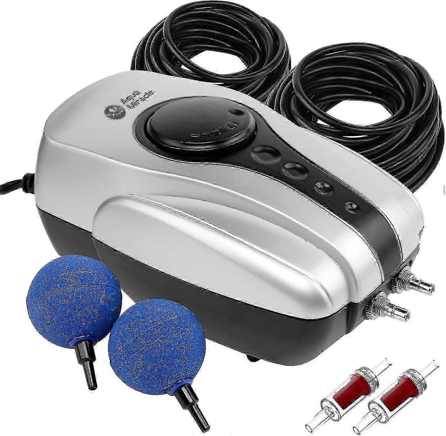 Teichluftpumpe Koi Teichbelüfter - All-in-One-Kit mit Airline-Schläuchen/Ausströmersteinen (8W, 0,42CFM, Doppelfunktion)