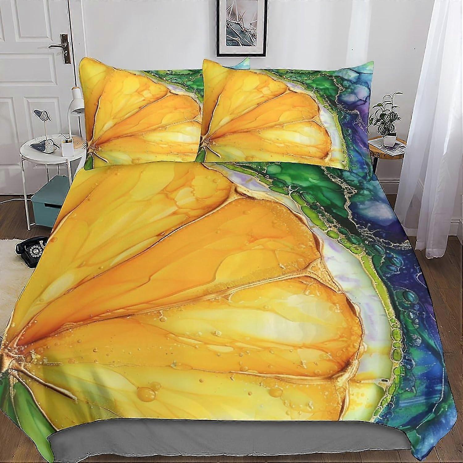 Conjunto de capa de colcha de limão impresso em 3D, conjunto de cama de frutas de 3 peças com zíper oculto e fronhas para meninos e meninas