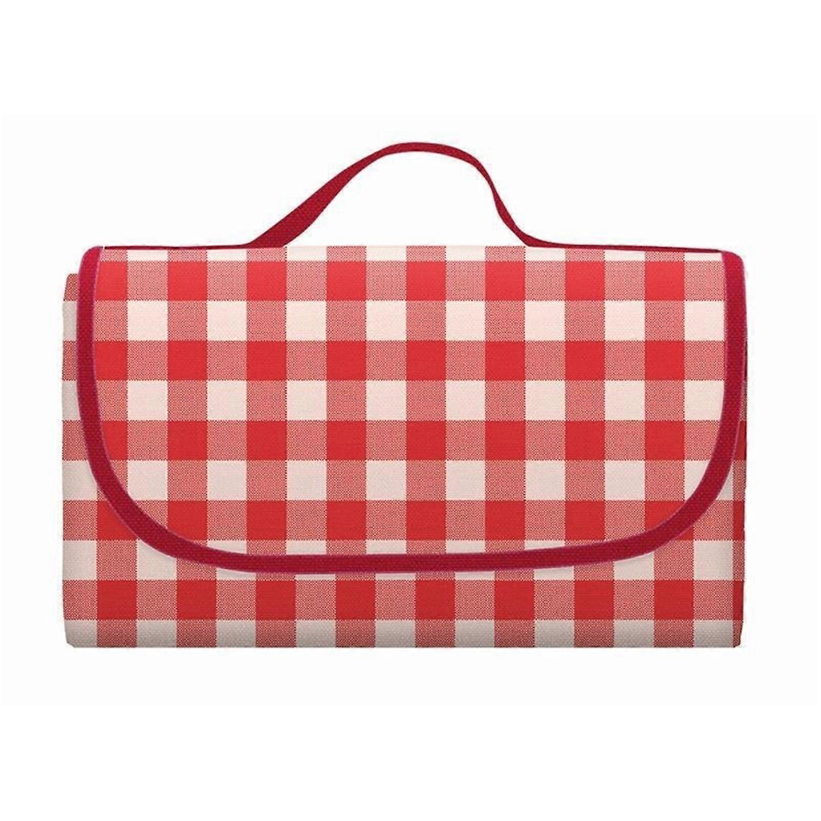 Picnic Blanket 150×200cm Washable Lightweight with Handle Red Checkered (RED)