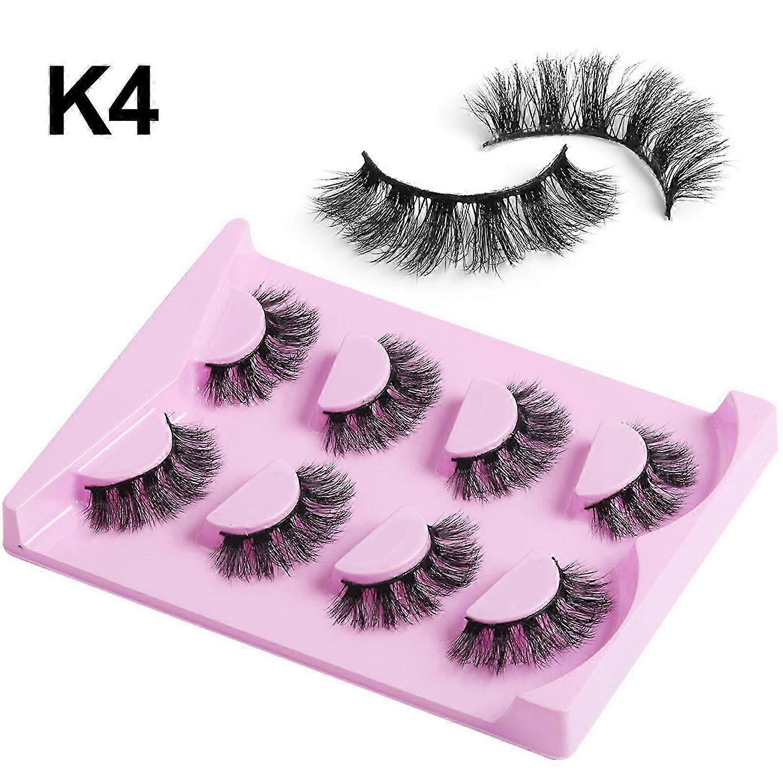 Fluffy Mink Lashes Natural Look D Curl Eyelashes Wispy Cat Eye Lashes Pack Long Volume Lashes 4pairs