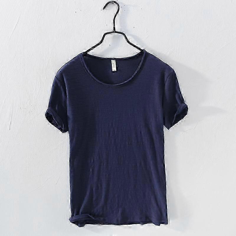 Retro Raw Edge T-Shirt for Men 100% Cotton Lightweight Breathable Slim-fit Monochromatic O-Neck Casual Basic Top