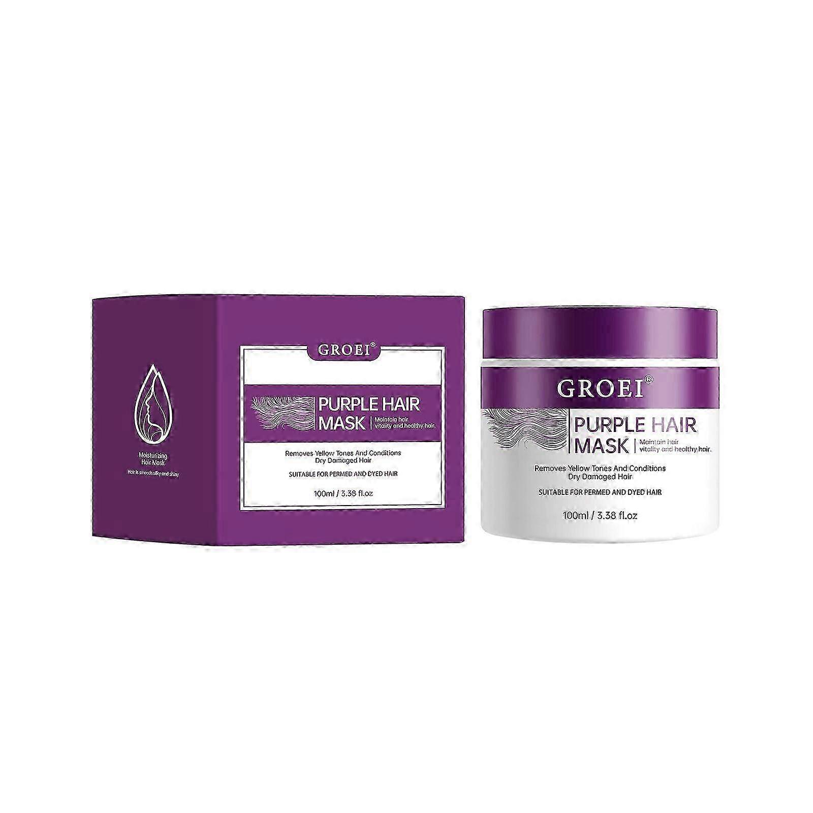 パープルヘアマスク、ブロンドシルバーグレーのハイライトヘア、ディープコンディショナー&リペアドライ、ダメージヘアの真鍮とイエロートーンを中和します