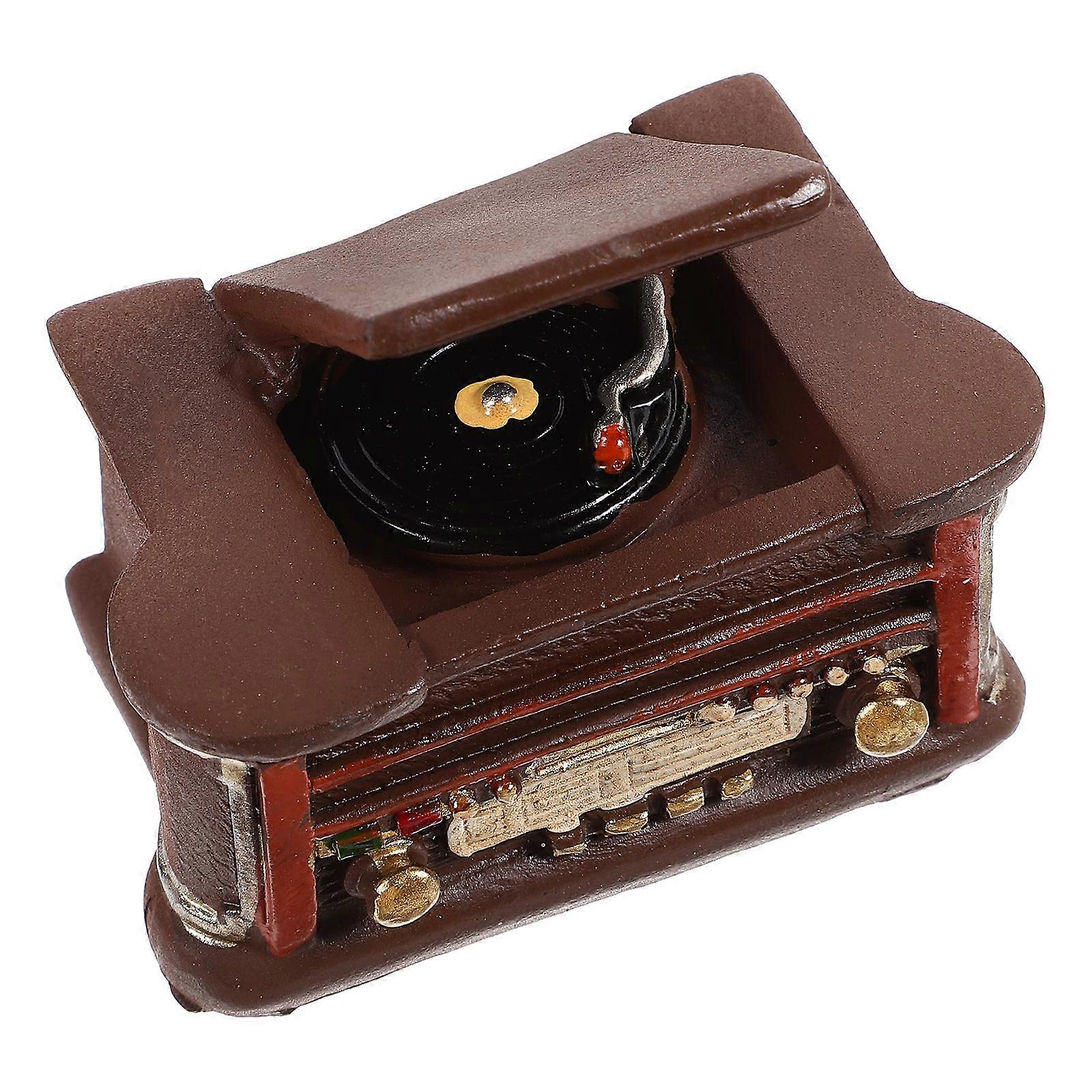 Mini Resin Record Player Brown with Realistic Details for Decoration