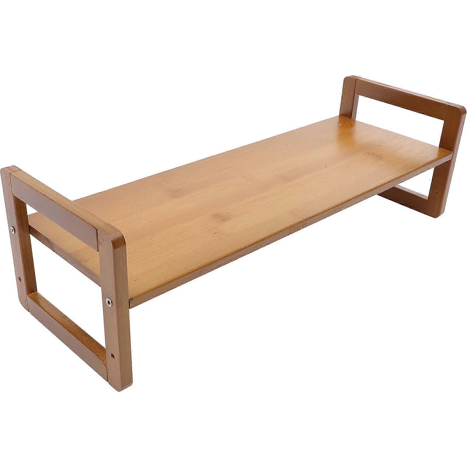 Wooden Laptop Stand Monitor Lift Rack Ergonomic Desktop Space Saving Height Adjustable Computer Holder for Better Posture Tea Color