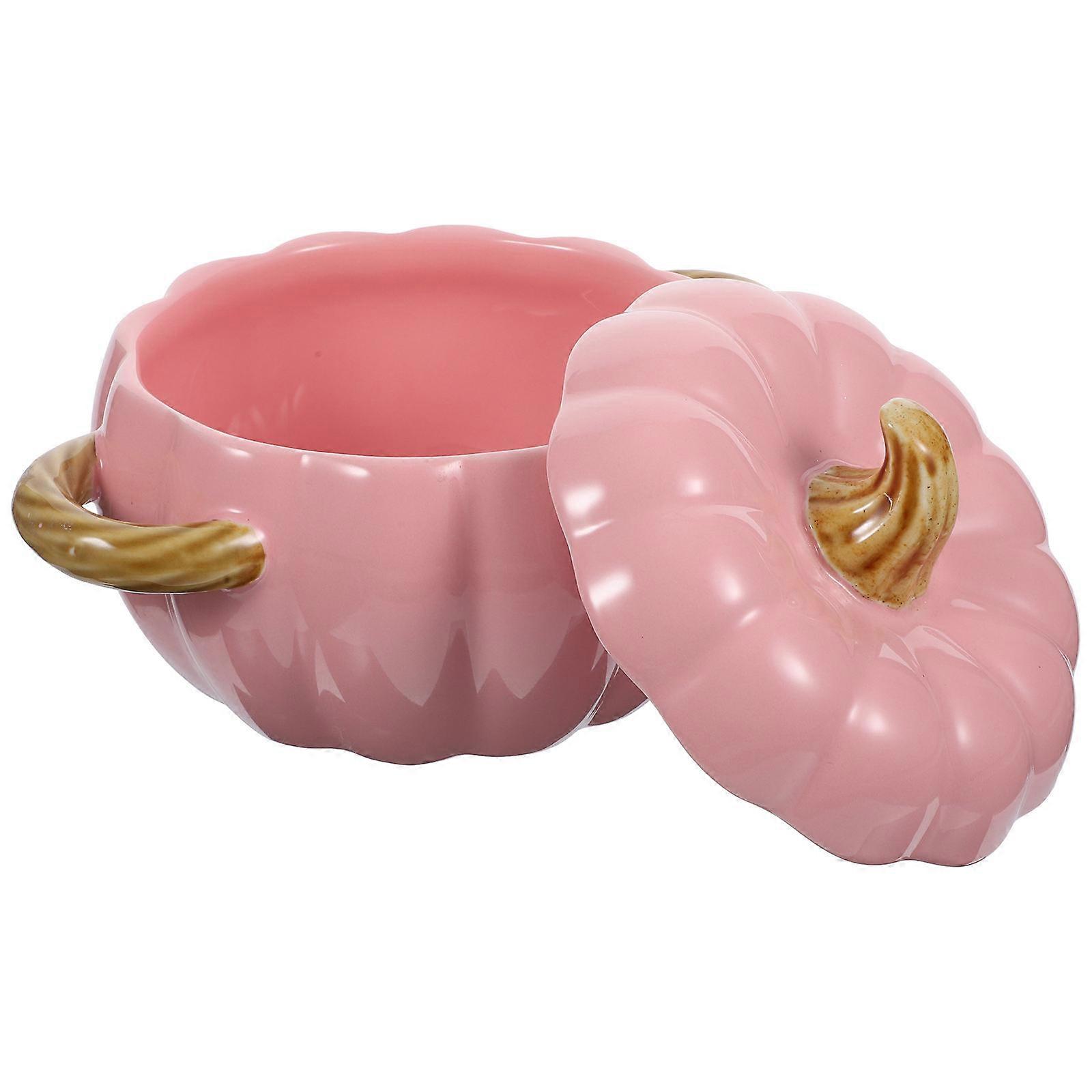 Ceramic Pumpkin Pot Pink Color 26X17X15.5CM Capacity 1500ML Dust Prevention For Restaurant Use 1Set