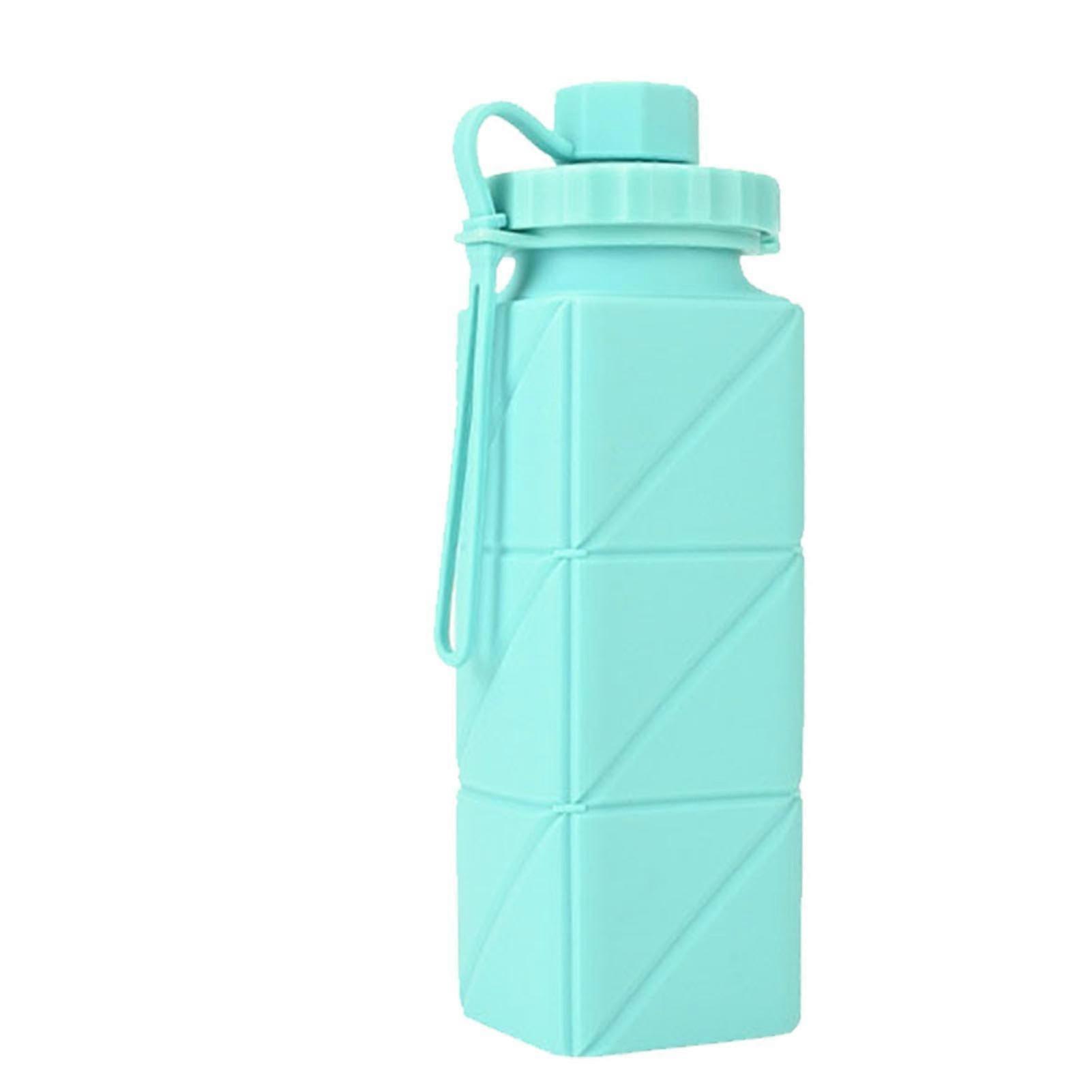 Foldable Water Bottles Silicone Square Cup, Portable Leak-Proof Reusable Drinking Bottle Travel Cup for Camping Blue