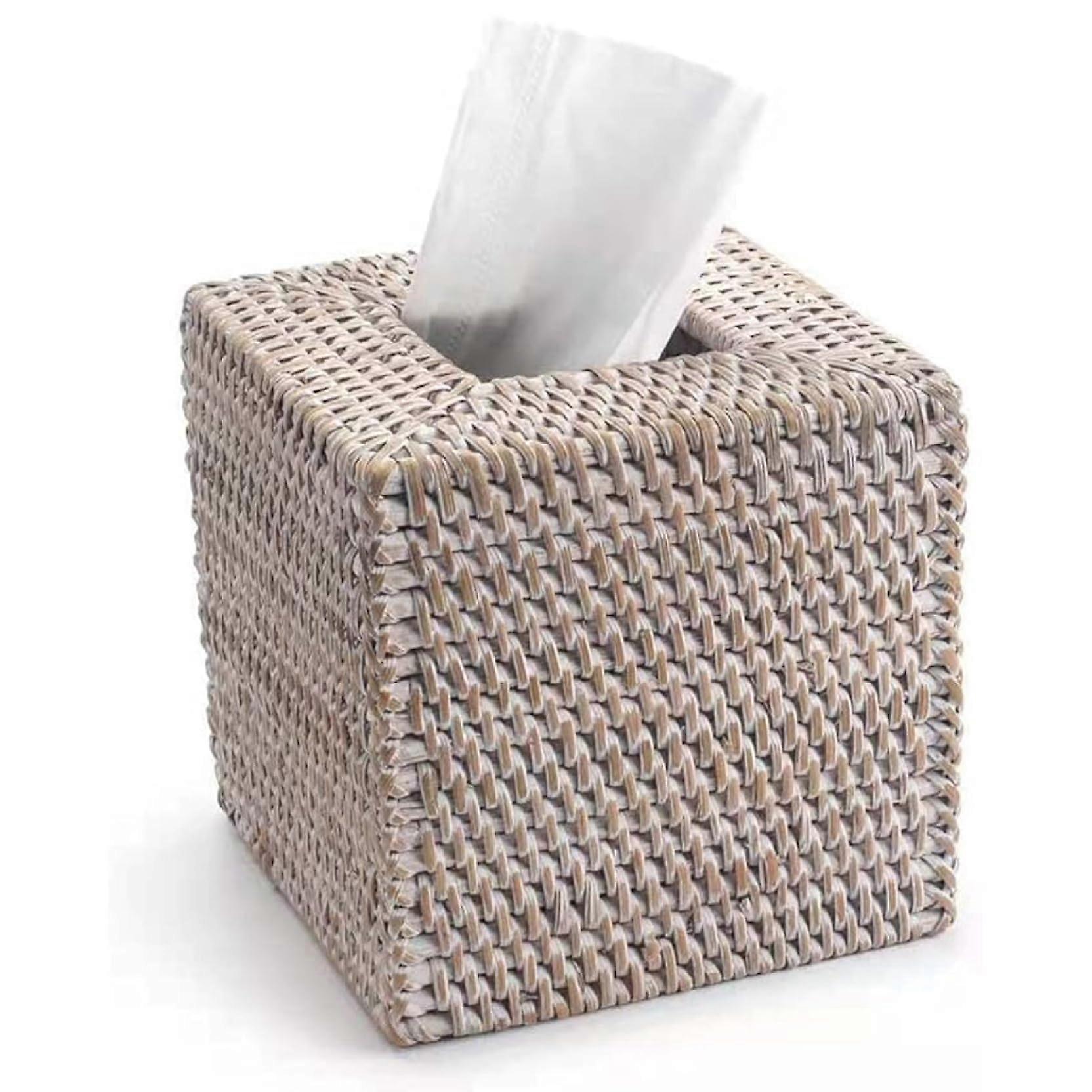 Square Wicker Tissue Box Cover 5.5 x 5.5 x 5.7 Inches, Stylish Decorative Holder for Home Decor, Functional Storage Solution