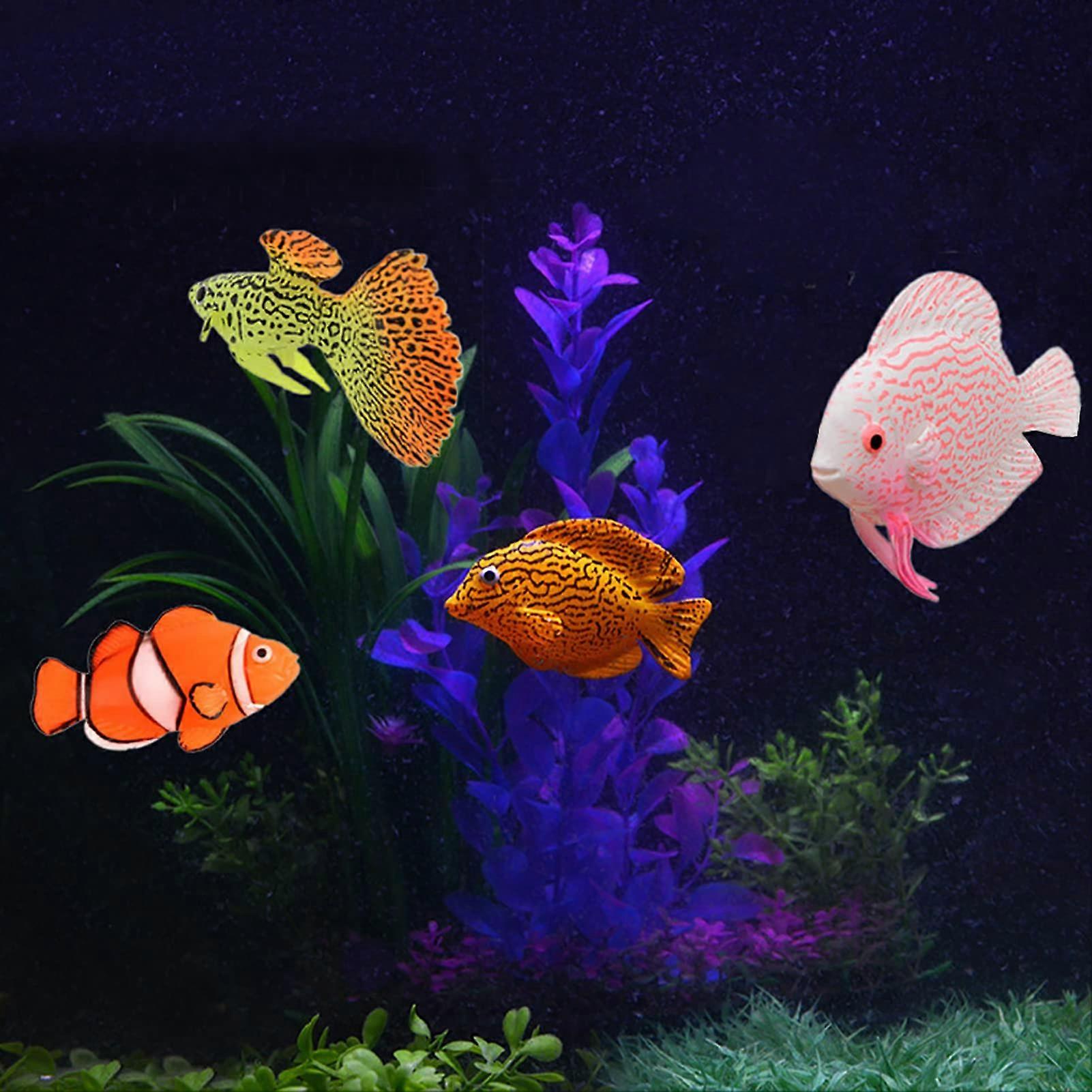Aquarium Artificial Fish Set of 4 Glowing Silicone Fish Tank Decorations for Seabed View
