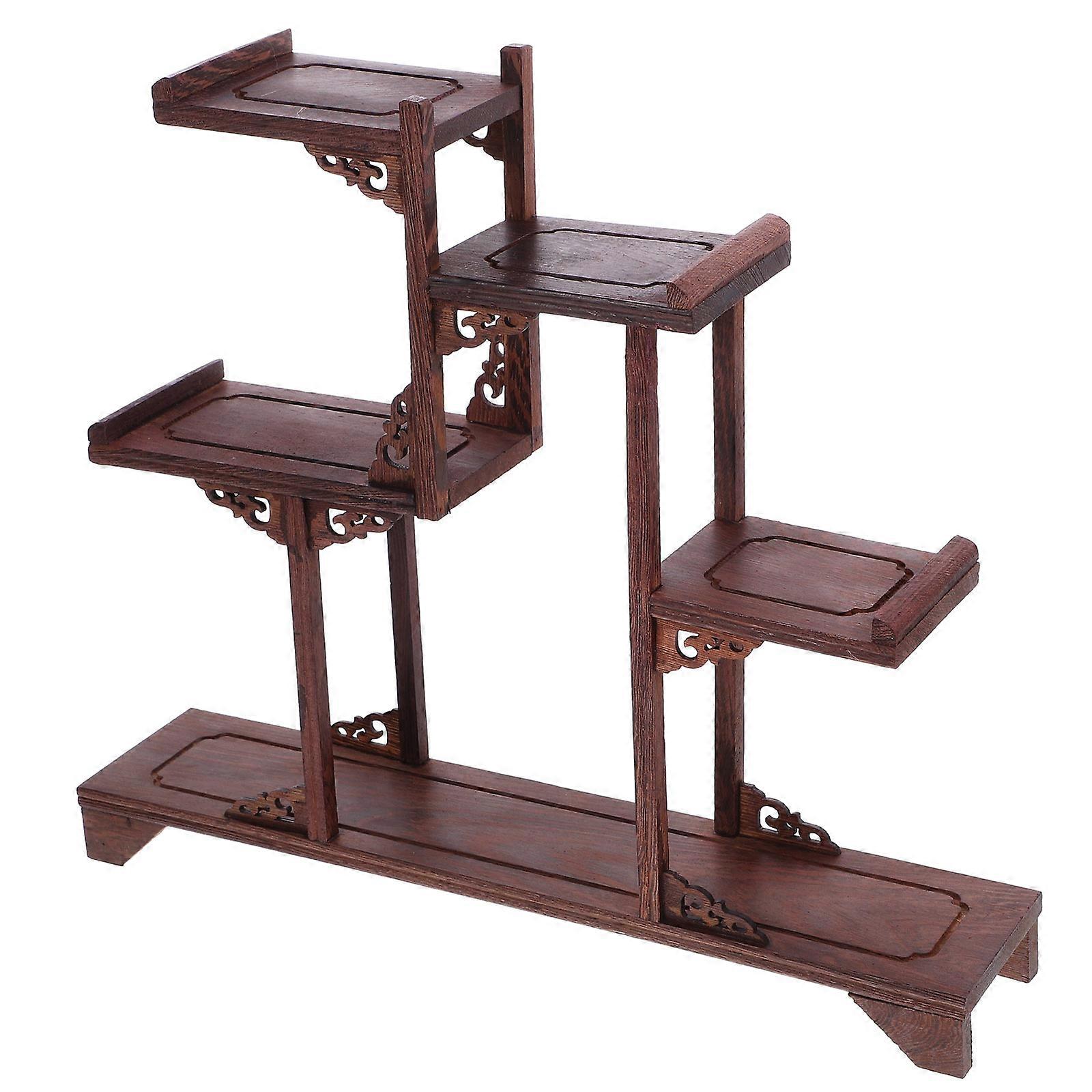Wooden Plant Stand for Home Dark Brown Curio Display Stand with Multi Purpose Shelf 7.5 Inches