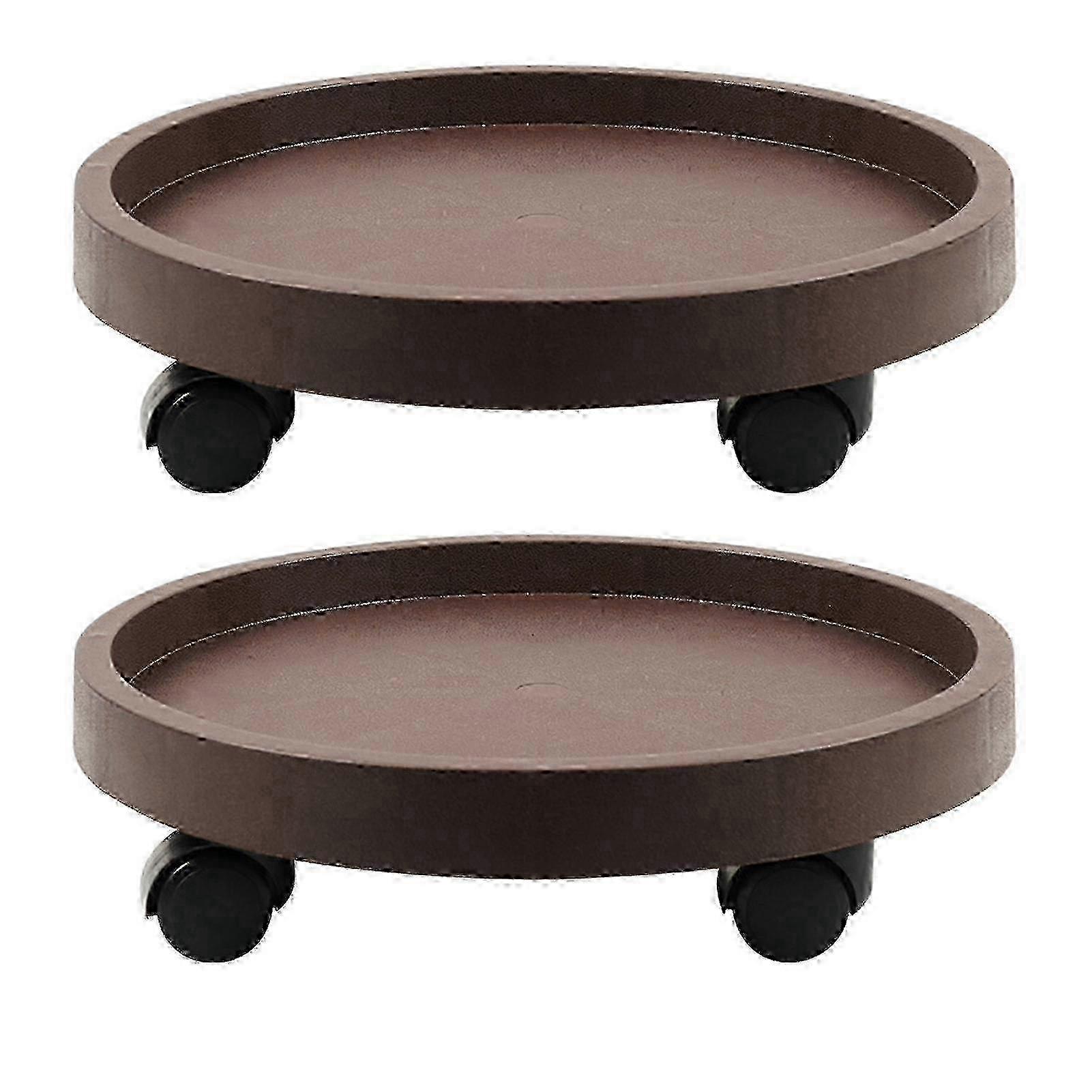 Thickened Round Planter Tray with Wheels - Durable Mobile Base for Large Pots & Planters - 330-2 Coffee Color