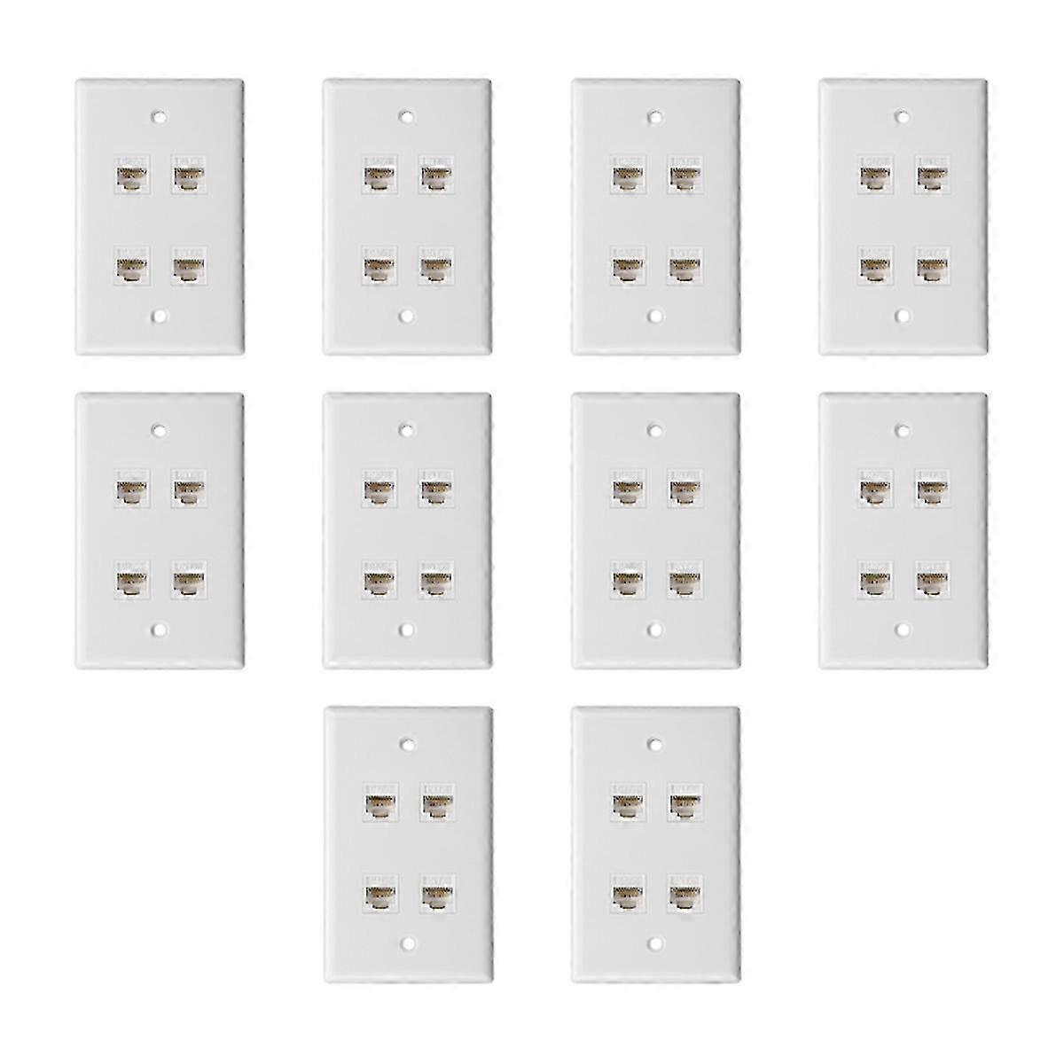 10PCS Cat 6 Ethernet Wall Plate 4 Port Female to Female Compatible with Cat6/5/5e Removable Faceplat Edition 0718