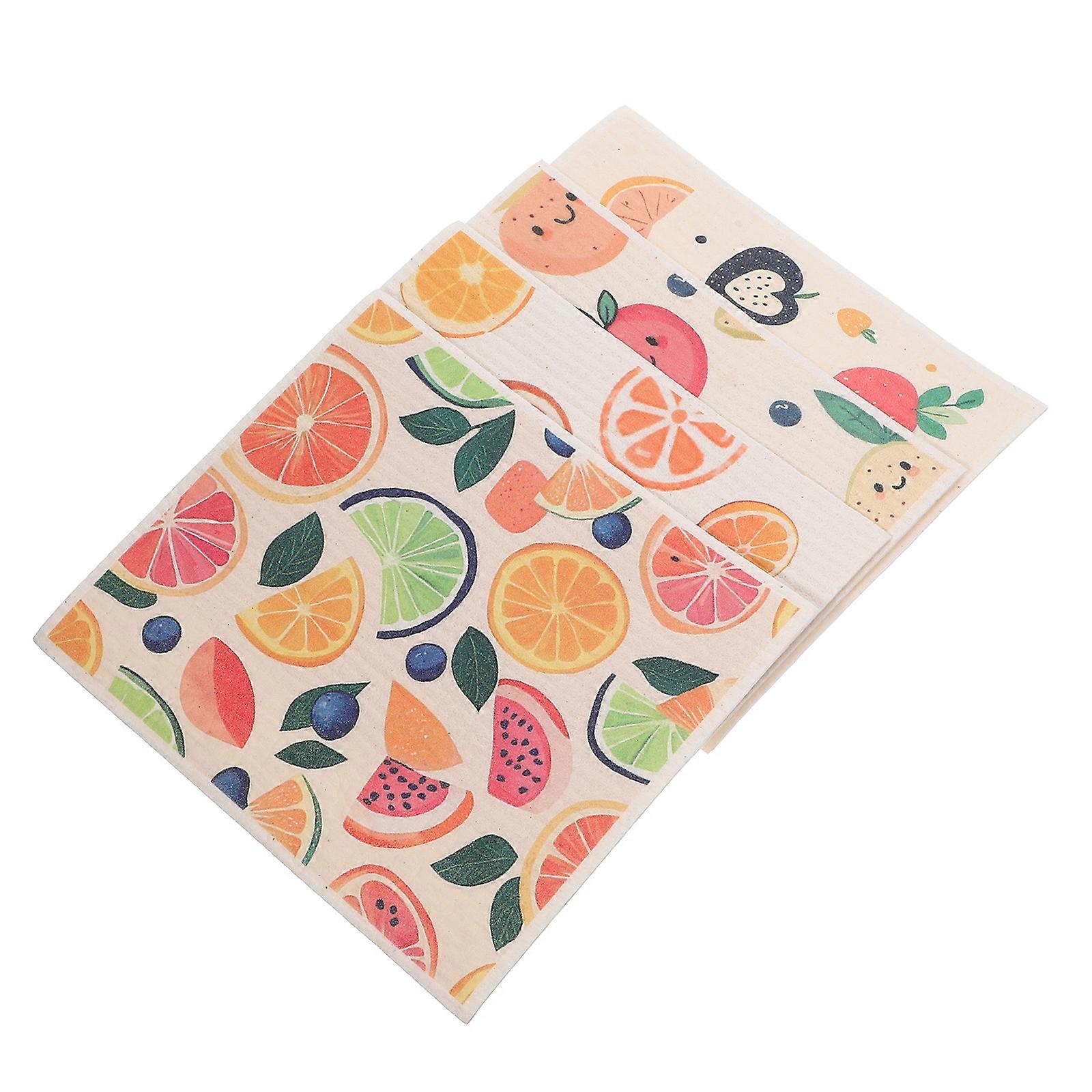 Absorber Towel Reusable Kitchen Towels With Fruit Patterns Highly Absorbent Quick Drying Washable For Drying Dishes And Wiping Surfaces 4Pcs