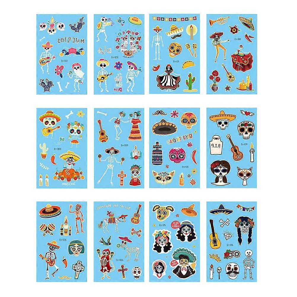 Day Of The Dead Stickers Luminous For Face Decorative Multi Color 12 Sheets