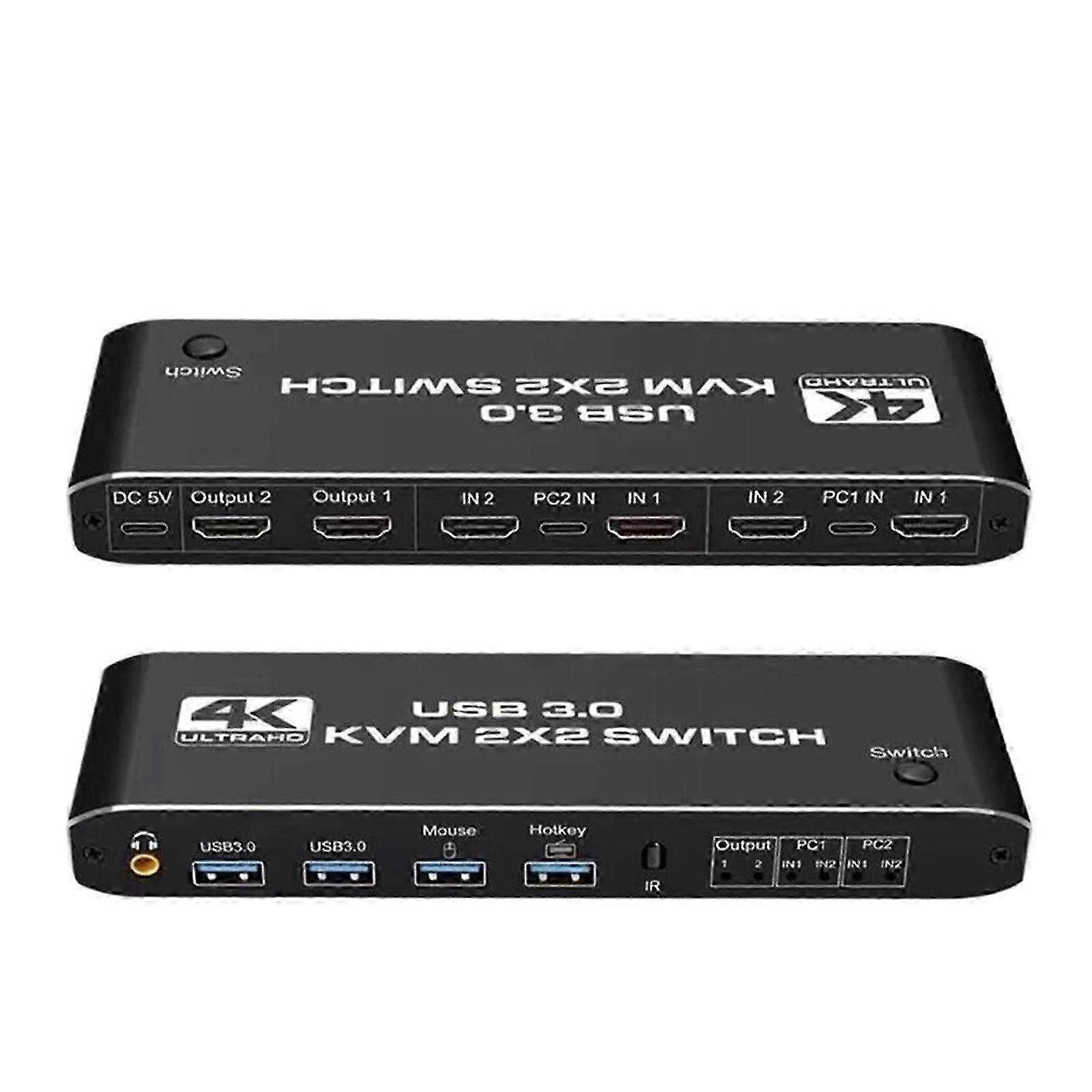 Dual Monitor HDMI-Compatible KVM Switch 2x2 USB3.0 2 in 2 Out 4K 60Hz 2x2 Mixed Display 2 Monitors for PC Laptop