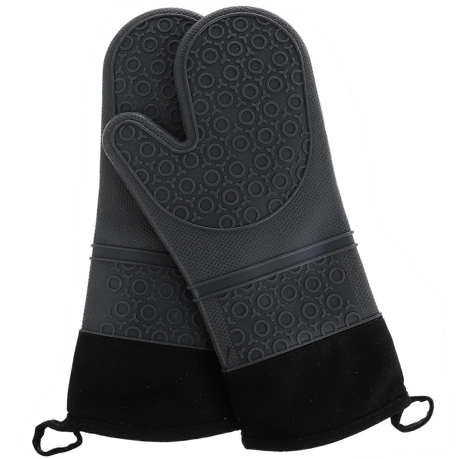 Non Slip Potholder Heat Insulating Gloves Practical Silicone Cotton Lining 36x19cm Home Users 2Pcs