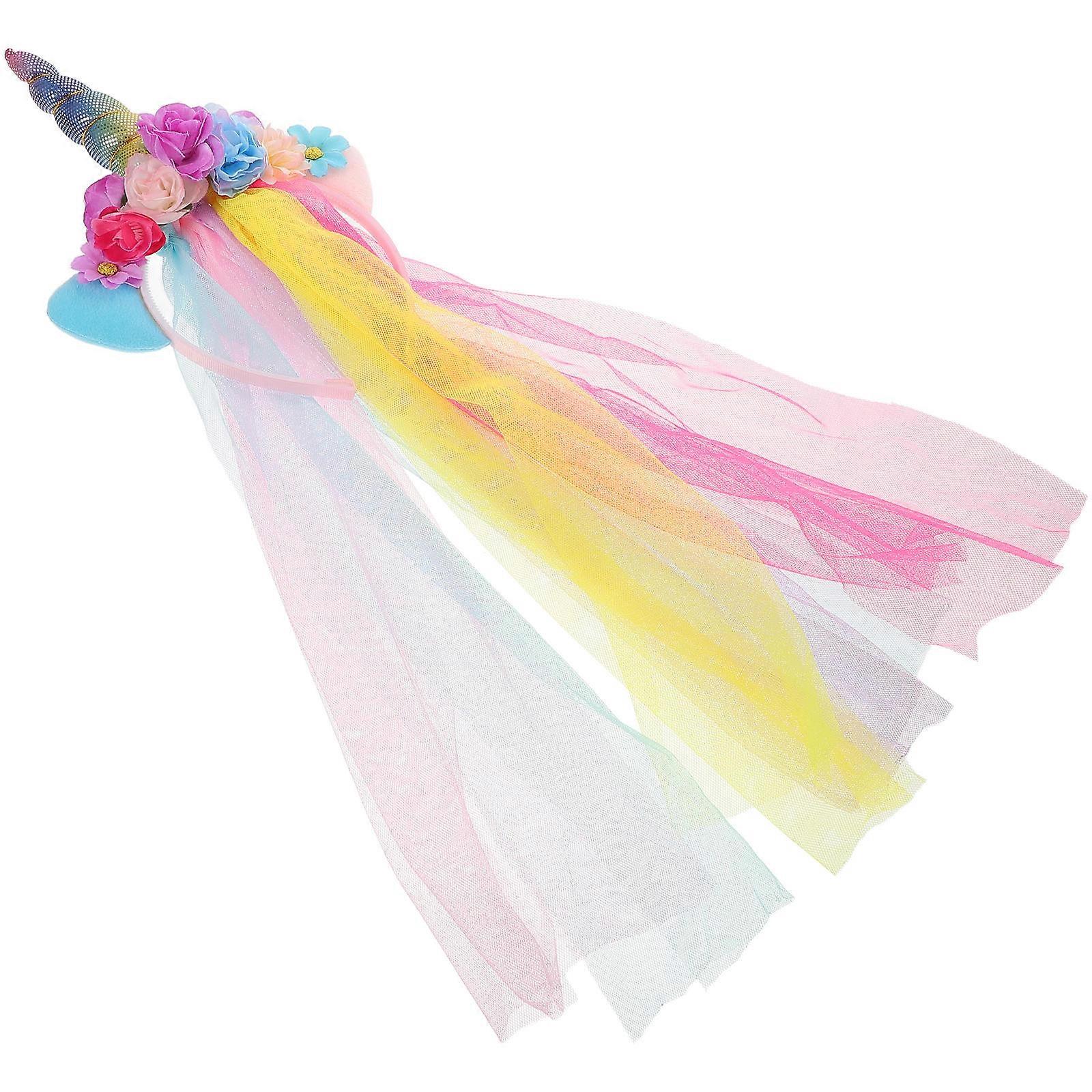 Unicorn Headband with Tulle Glitter Ear Headdress for Kids in Assorted Colors Cloth 1 Pc