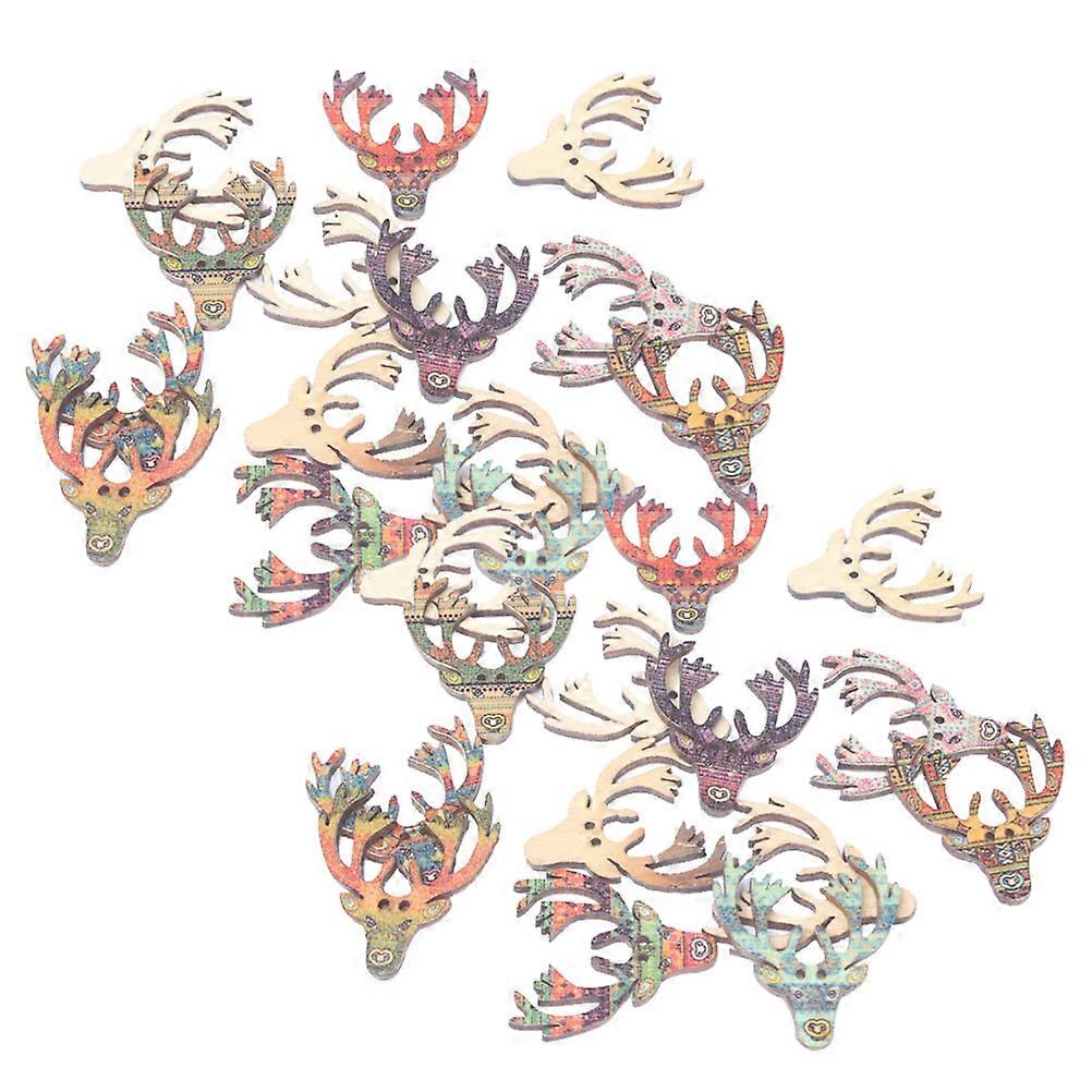 Sewing Buttons Christmas Buttons Elk Pattern Buttons For Knitting And Crochet Mixed Color 3.2X2.9CM 50Pack