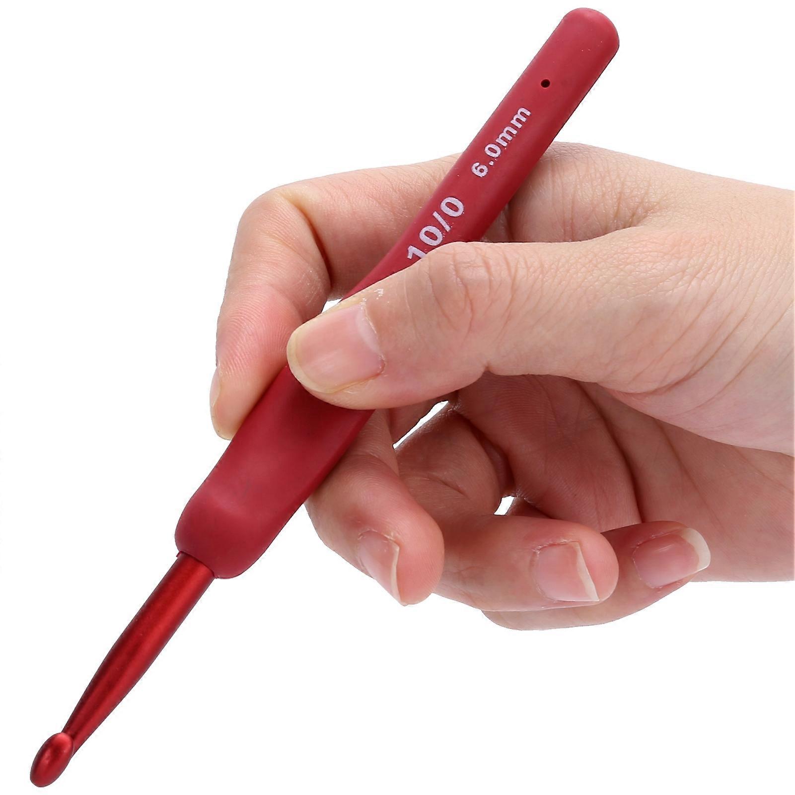 9Pcs Ergonomic Crochet Hook Sweater Sewing Thread Red Handle Craft Accessories Knitting Tools