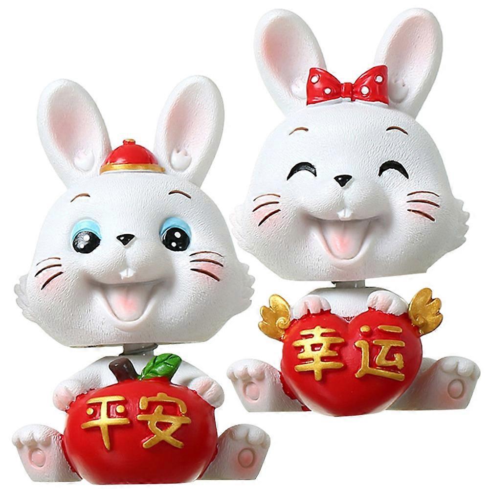 Desktop Rabbit Ornament Shaking Head Resin Multi Color Year of the Rabbit Celebration 2Pcs