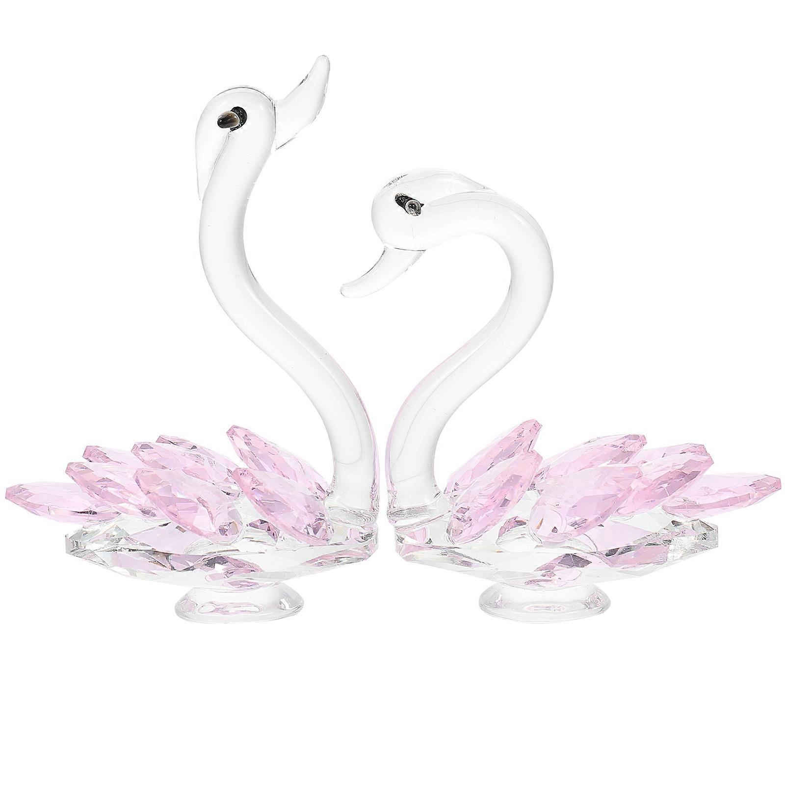 Crystal Swan Ornament 2Pcs Transparent Decorative Swan Figurine For Office Use Craftsmanship