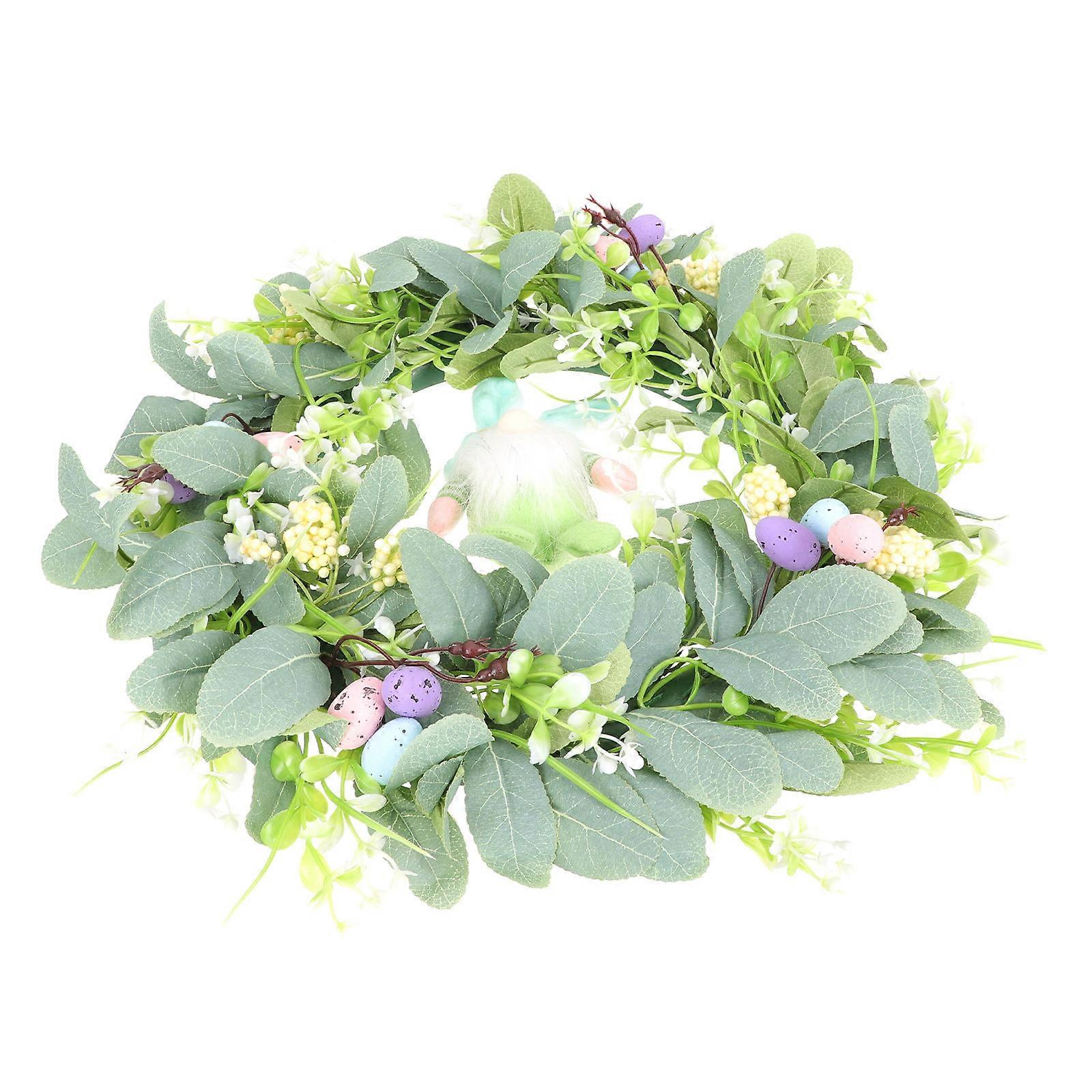 Circular Easter Theme Wreath Front Door Decoration Party Hosts 42x42cm Green 1Pack