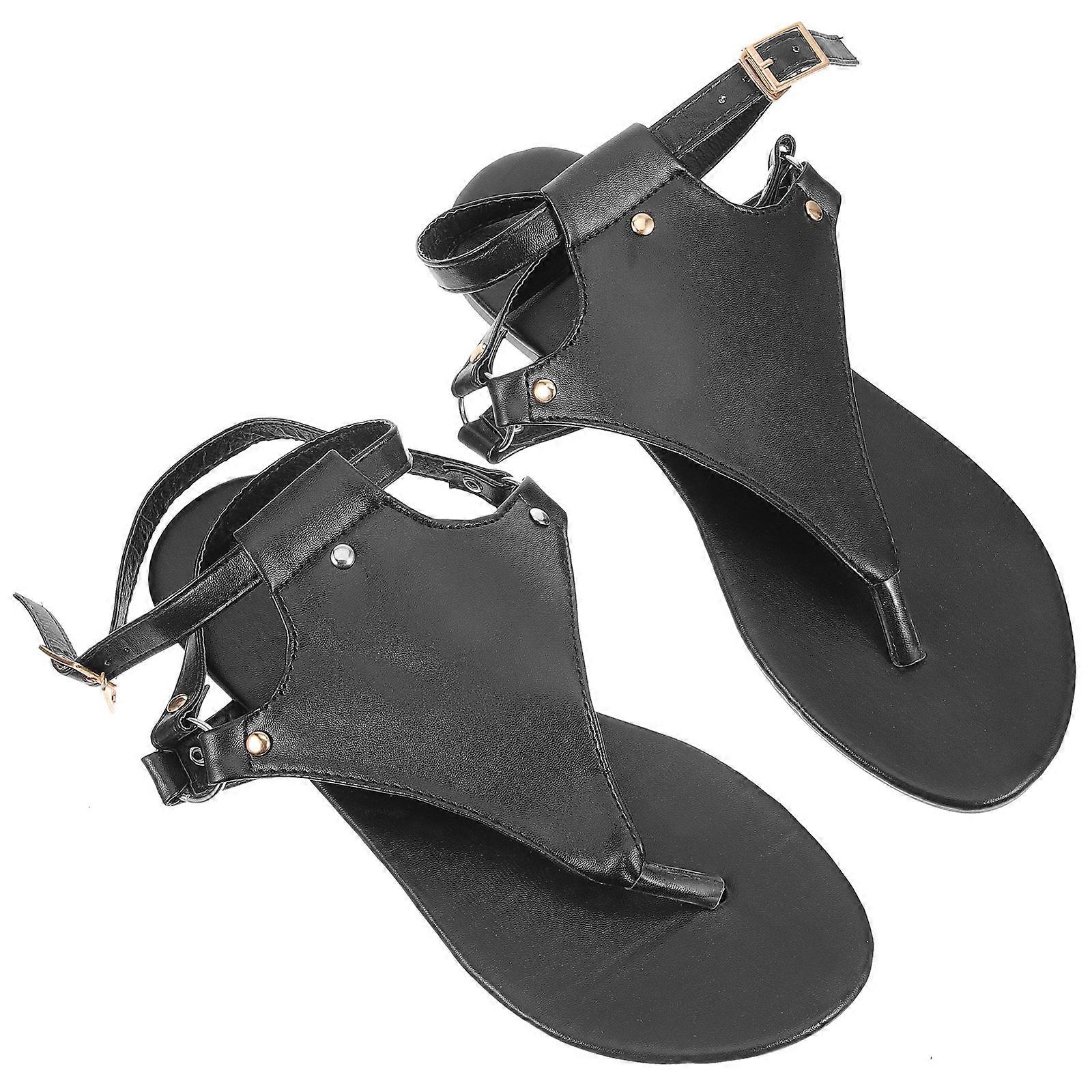 Comfortable Flat Sandals for Women with Artificial PU Material Black Color for Home Use Lightweight Stylish Slipper