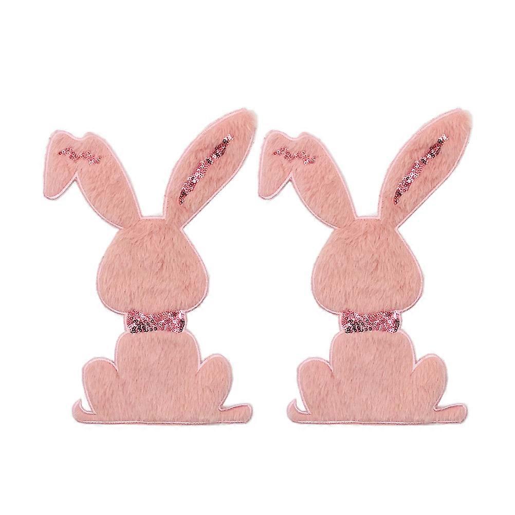 Adorable Rabbit Sewing Patch for Decor Made of Plush Cloth Khaki Color 2 Pieces