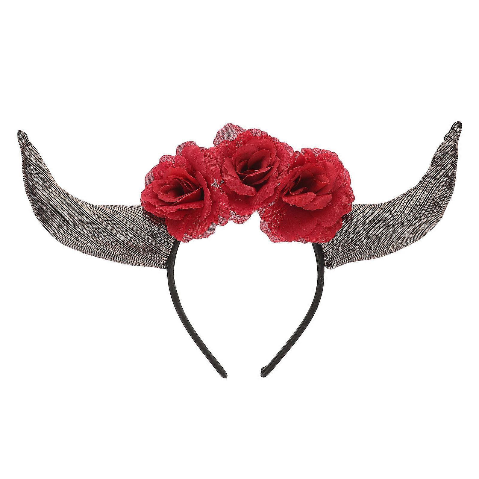 of the Dead Headband with Horns and Flowers for Party Decoration Cloth Comfortable
