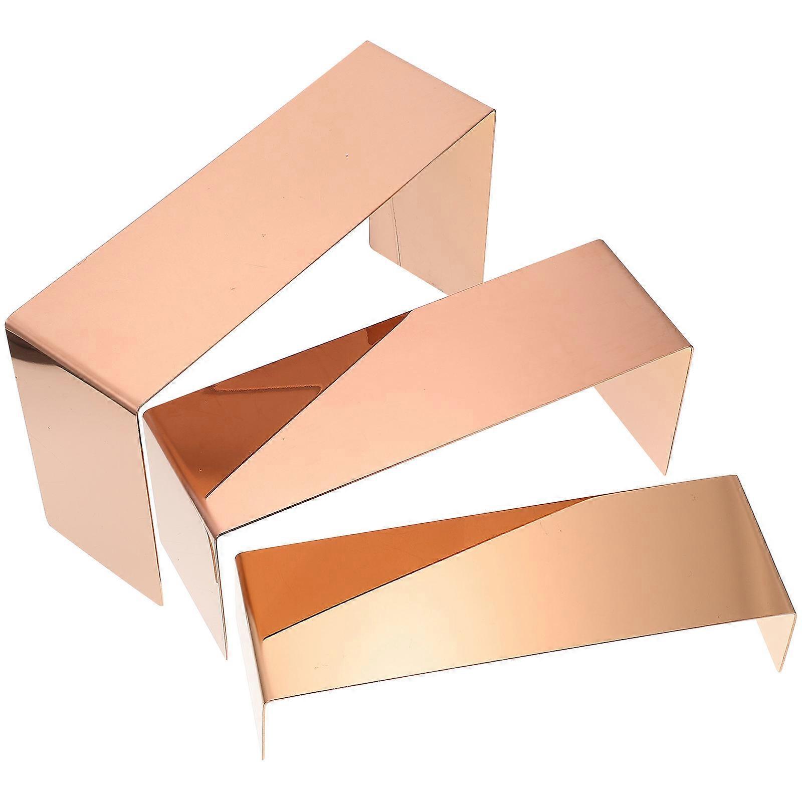3Pcs Rectangular Display Shelf For Mall Display Featuring Stainless Steel Material In Golden Color