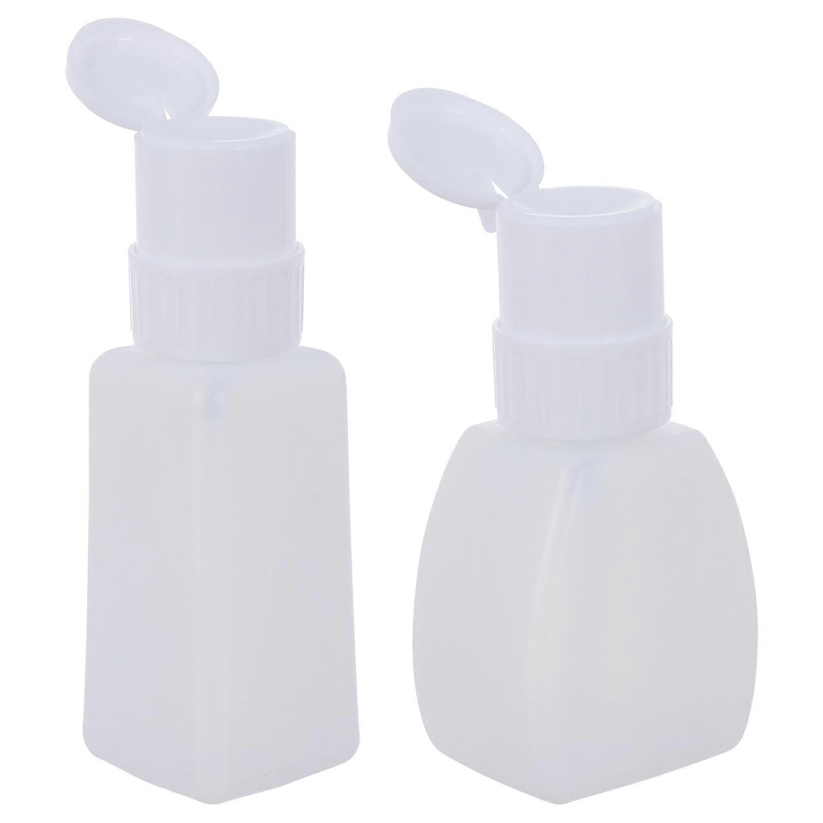 Refillable Empty Press Pump Bottles 2Pack White Plastic Travel Nail Polish Remover Storage Easy Pressing