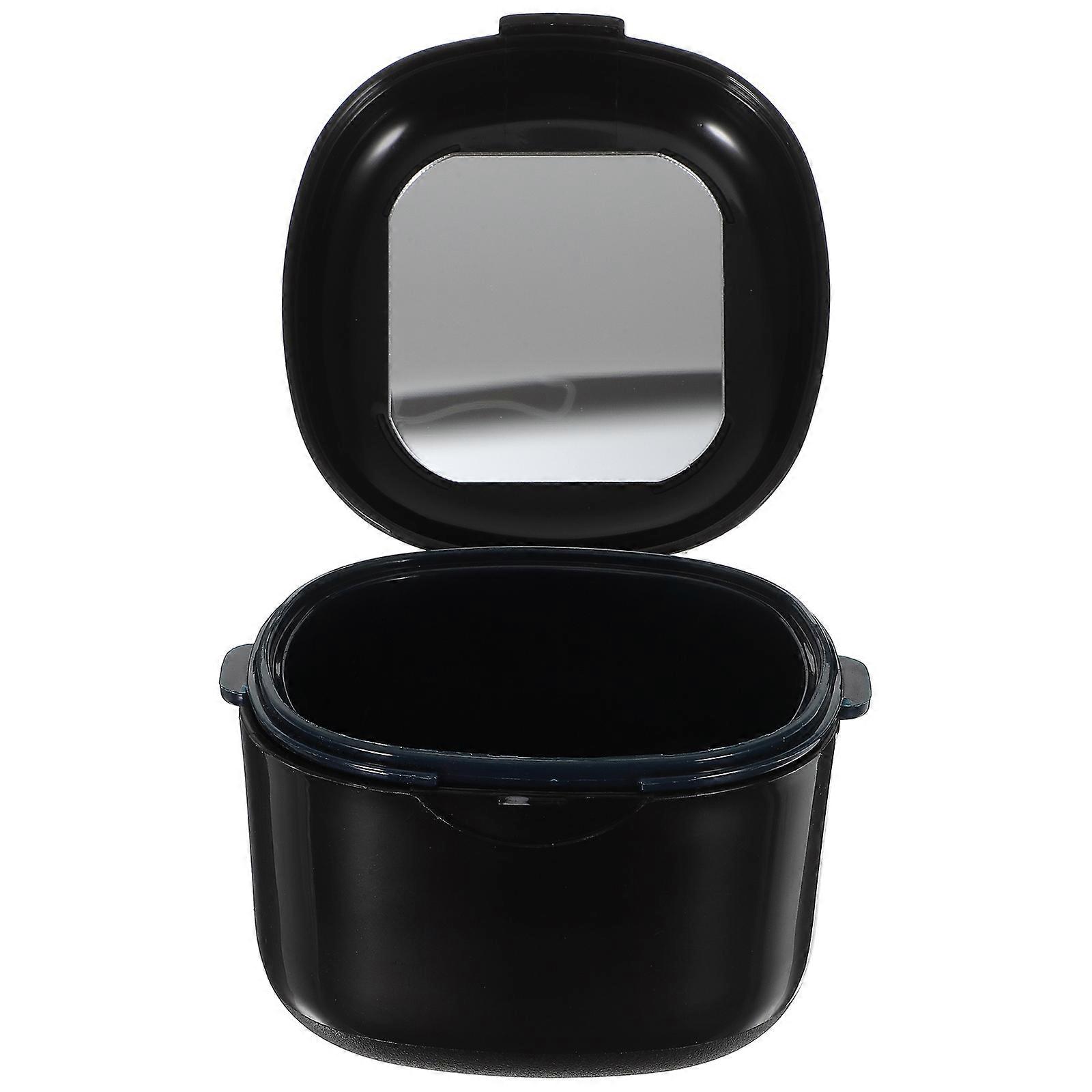 Small Portable Denture Case Designed For Cleaning With Prevent Odor Feature In Black Color 1Set