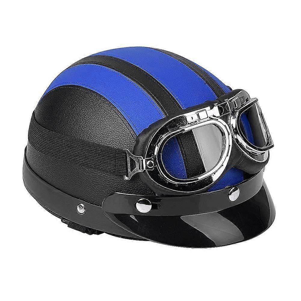 Motorcycle Half Helmets Jet Helmet for Motorcycles Open Leather Helmet with Soft Lining with Durable Goggles 5460 cm Blue, blue