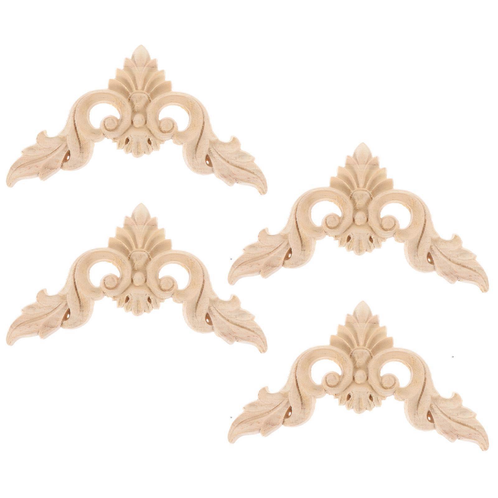 Beige Plastic Wood Onlay Applique for DIY Vintage Home Decor 4pcs Carved Decorative Accent